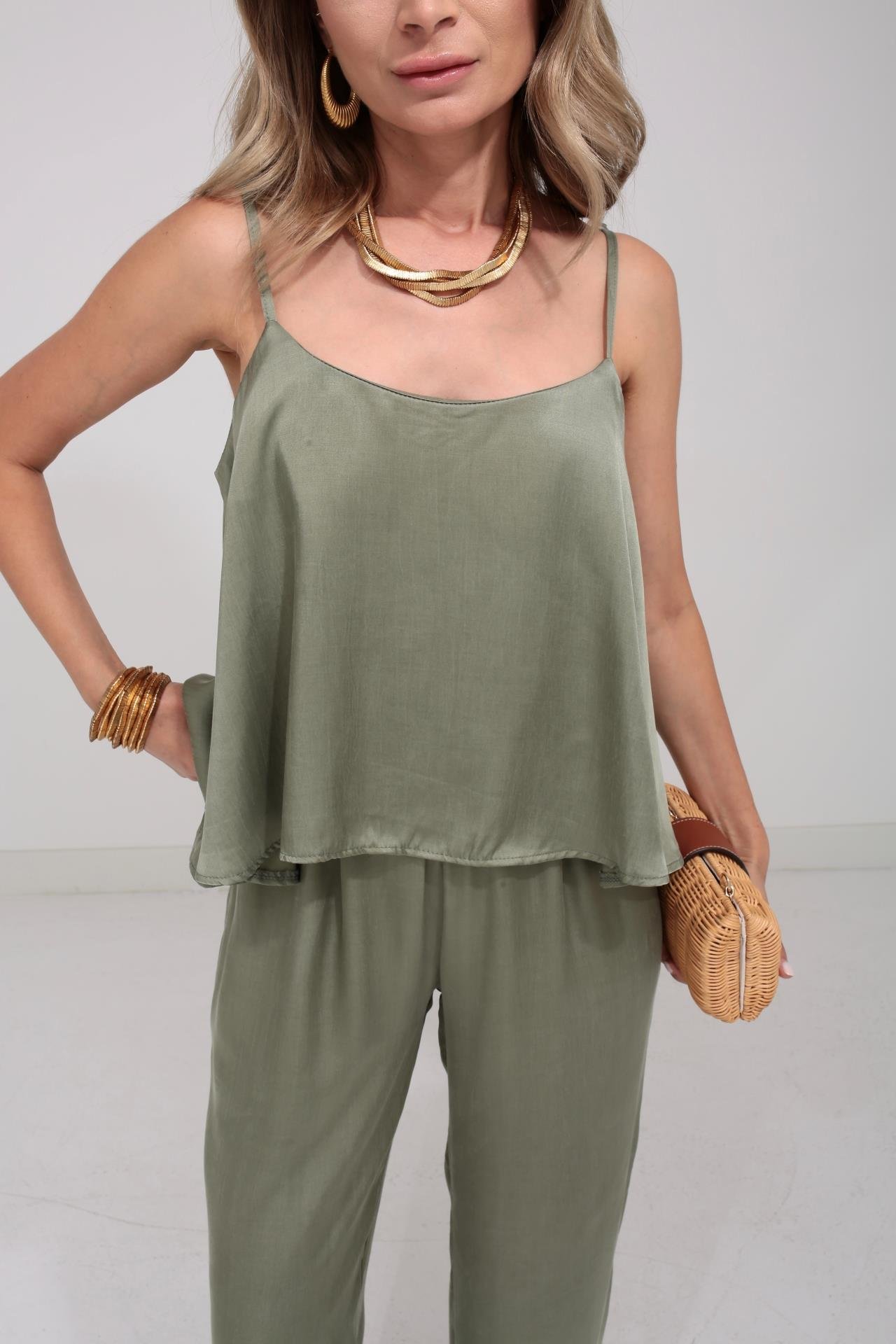 Askılı Tensel Kumaş Haki Bluz Pantolon TAKIM | NO33