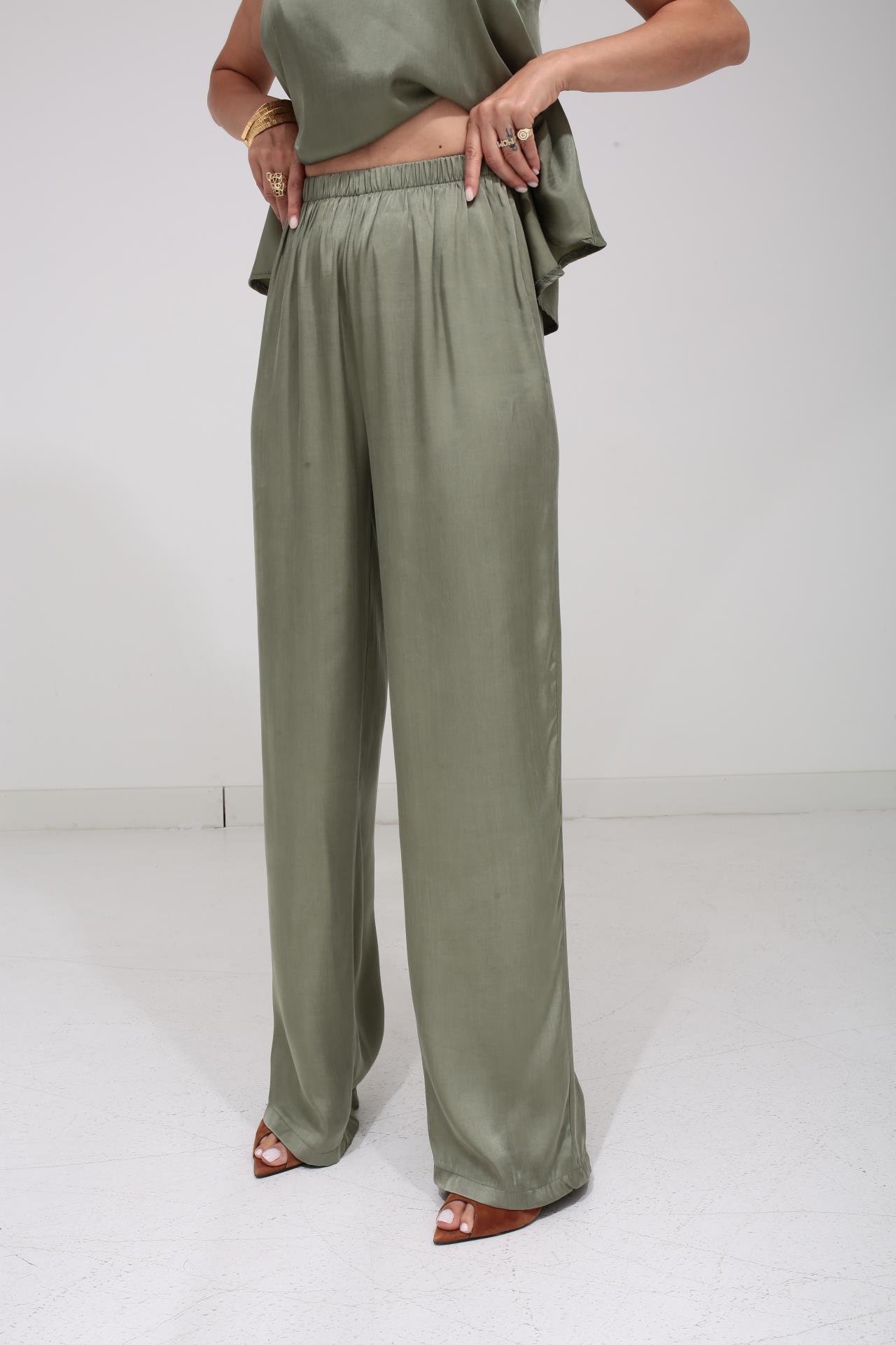 Askılı Tensel Kumaş Haki Bluz Pantolon TAKIM | NO33