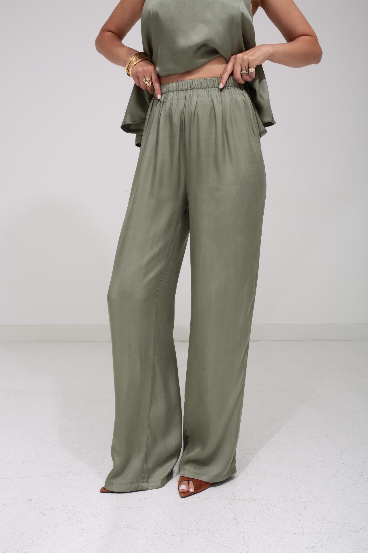 Askılı Tensel Kumaş Haki Bluz Pantolon TAKIM | NO33