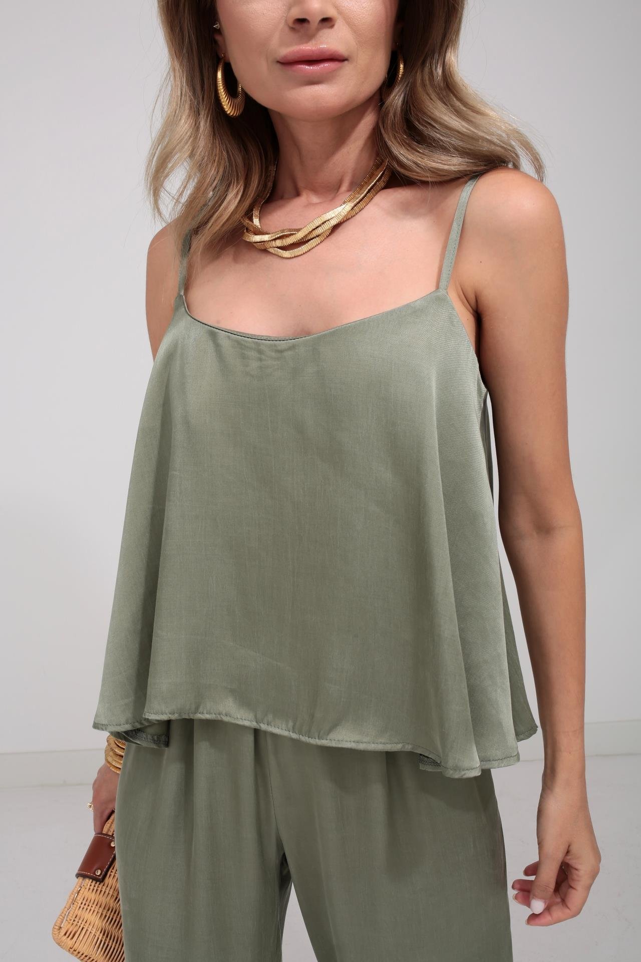 Askılı Tensel Kumaş Haki Bluz Pantolon TAKIM | NO33