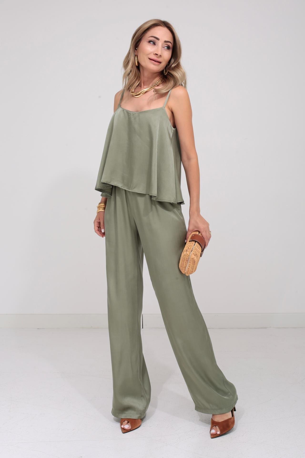 Askılı Tensel Kumaş Haki Bluz Pantolon TAKIM | NO33