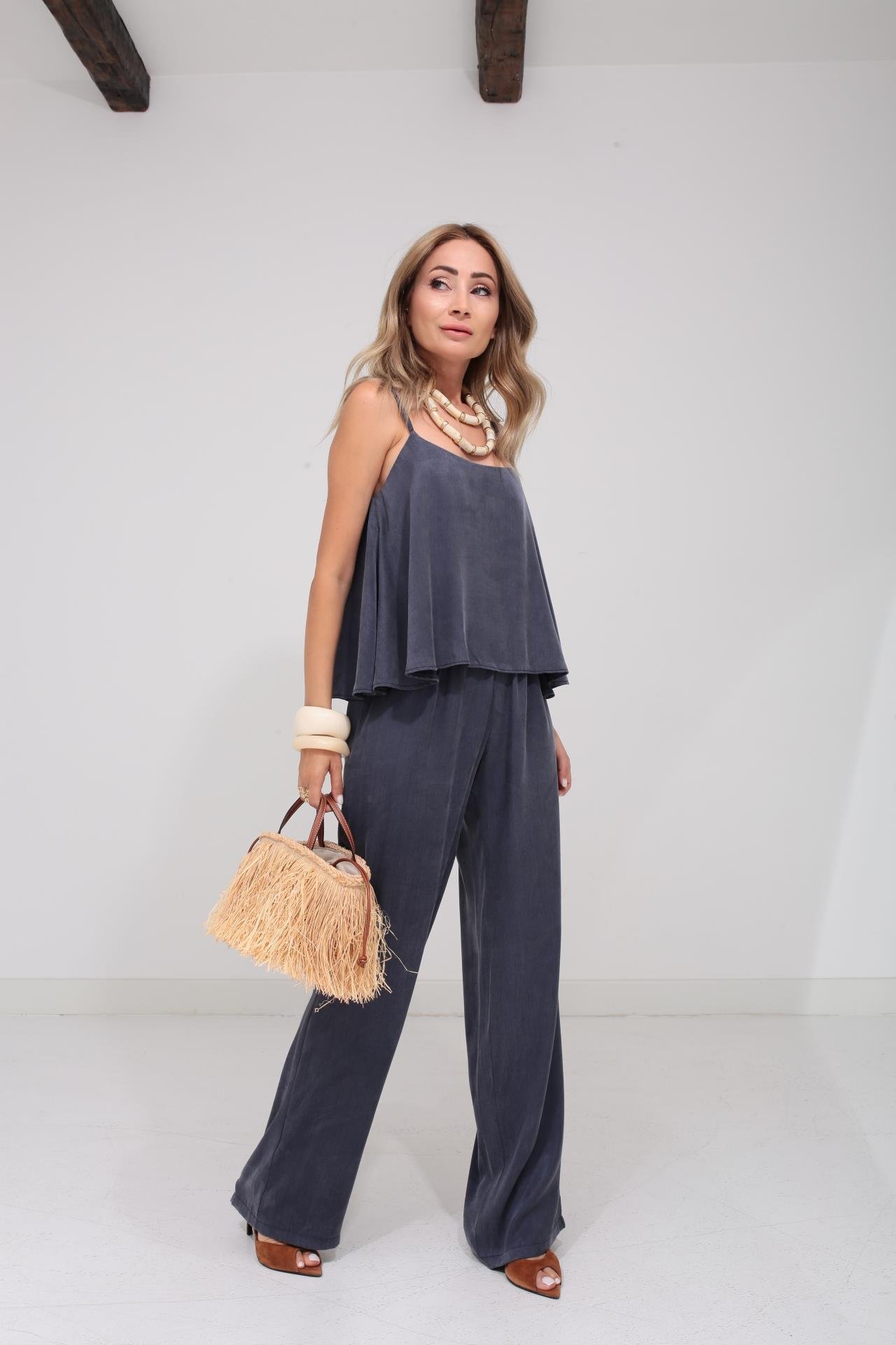 Askılı Tensel Kumaş Lacivert Bluz Pantolon TAKIM | NO33