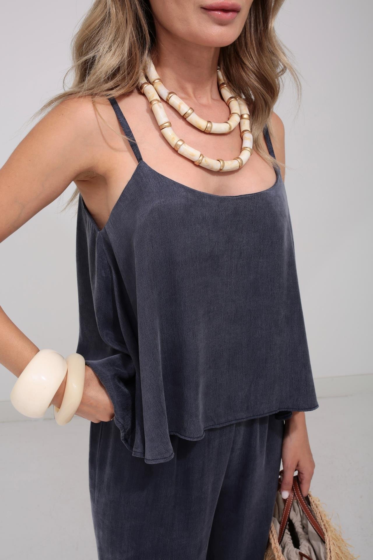 Askılı Tensel Kumaş Lacivert Bluz Pantolon TAKIM | NO33