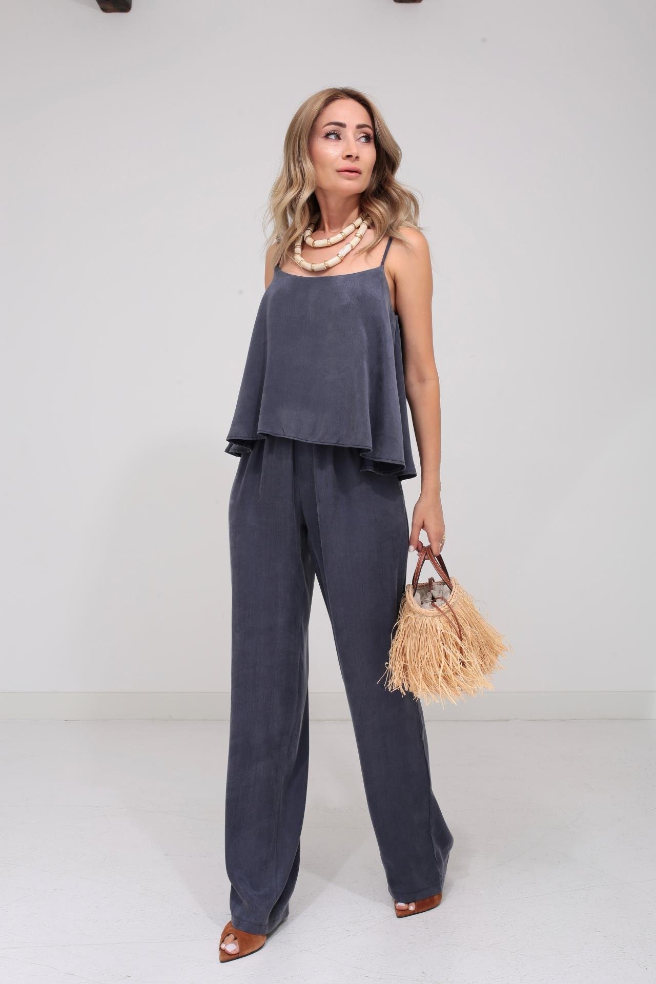 Askılı Tensel Kumaş Lacivert Bluz Pantolon TAKIM | NO33