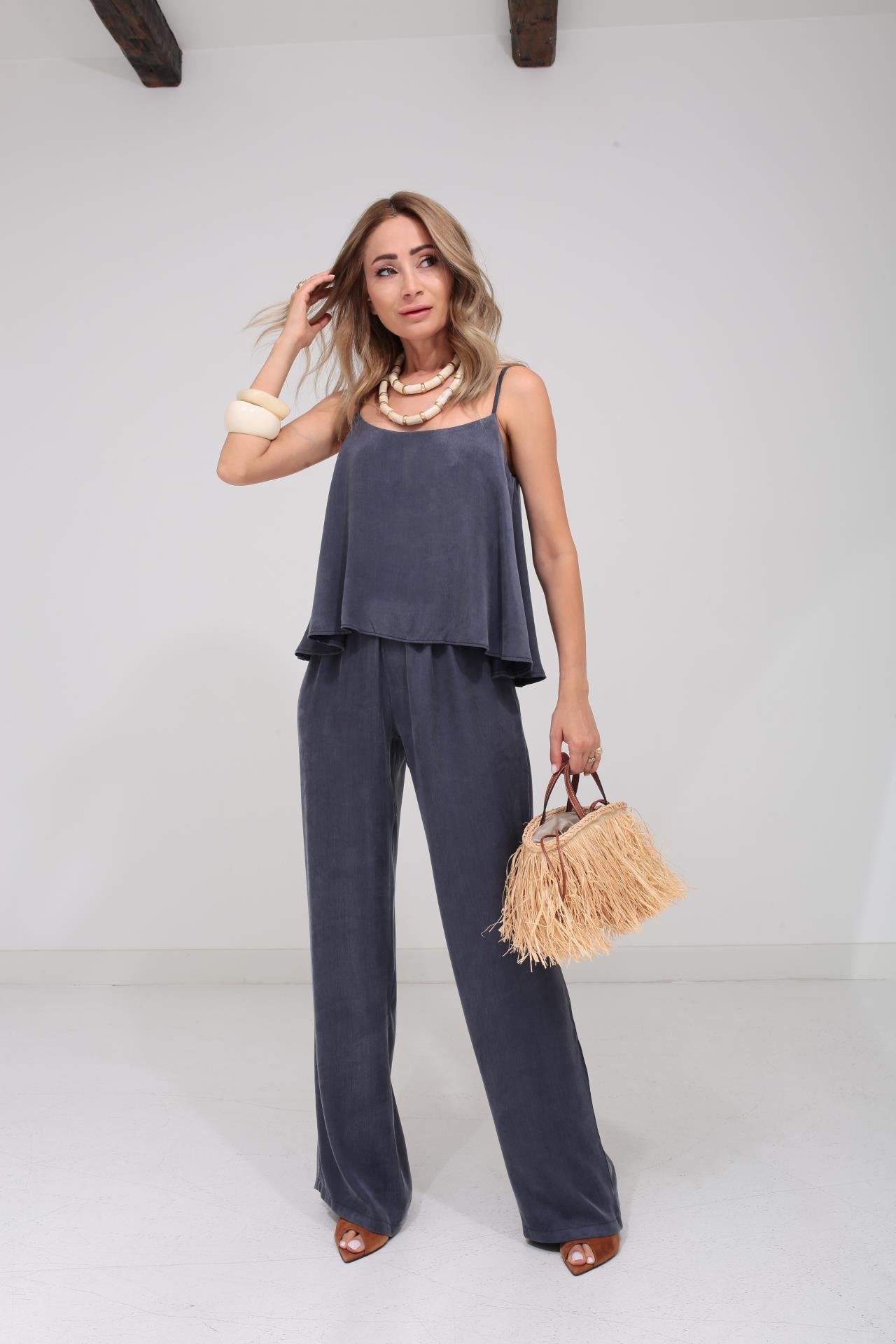 Askılı Tensel Kumaş Lacivert Bluz Pantolon TAKIM | NO33