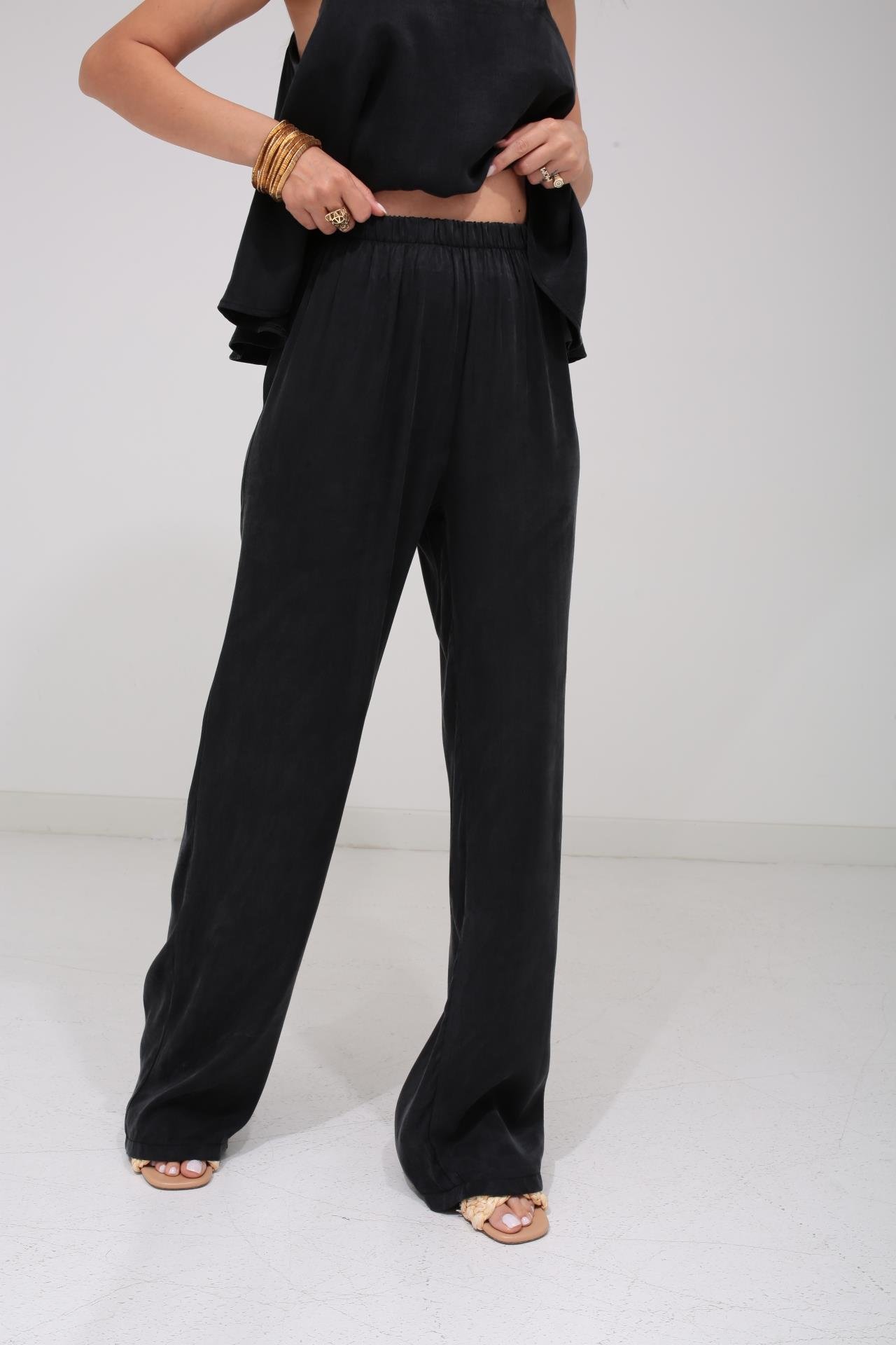 Askılı Tensel Kumaş Siyah Bluz Pantolon TAKIM | NO33