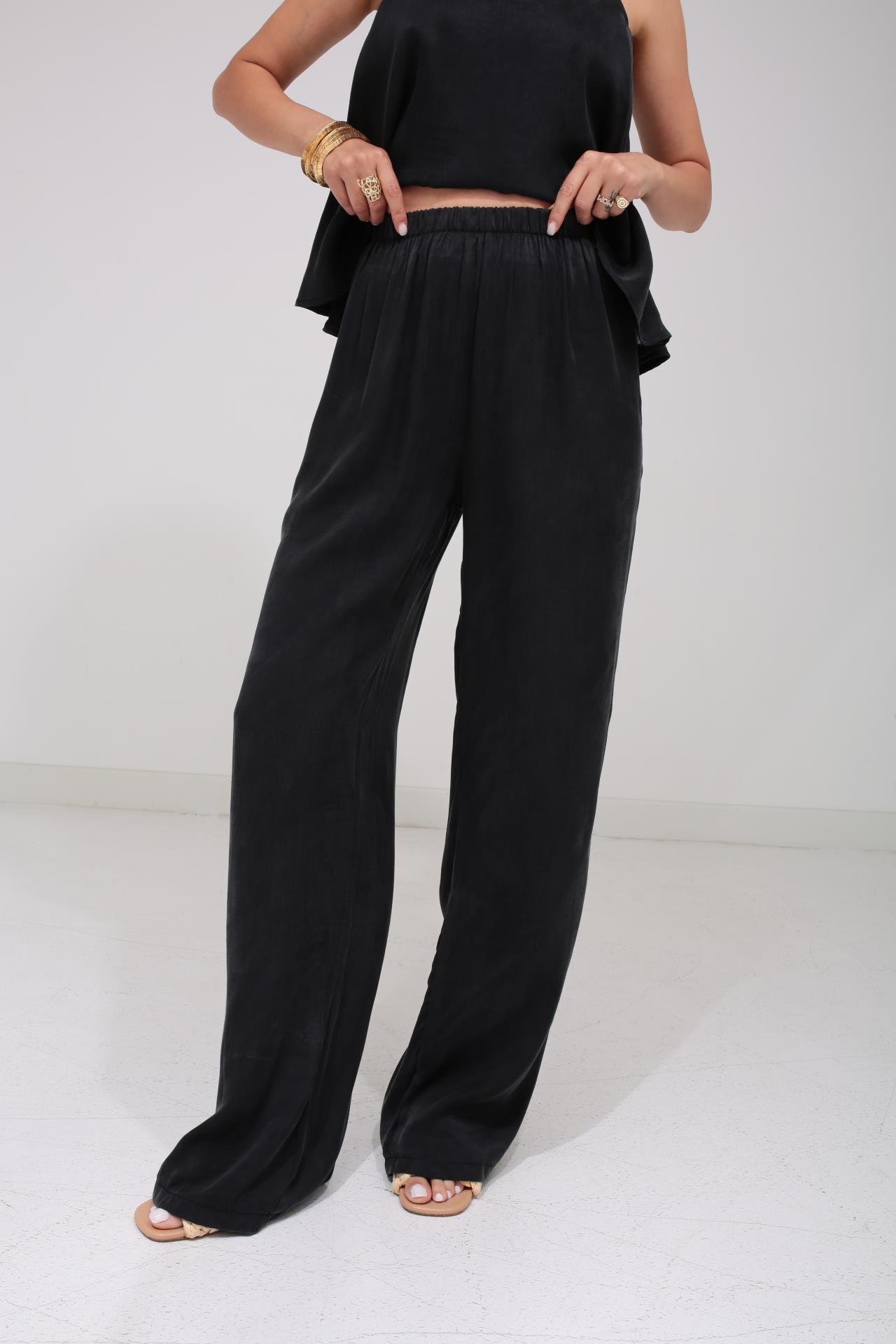 Askılı Tensel Kumaş Siyah Bluz Pantolon TAKIM | NO33