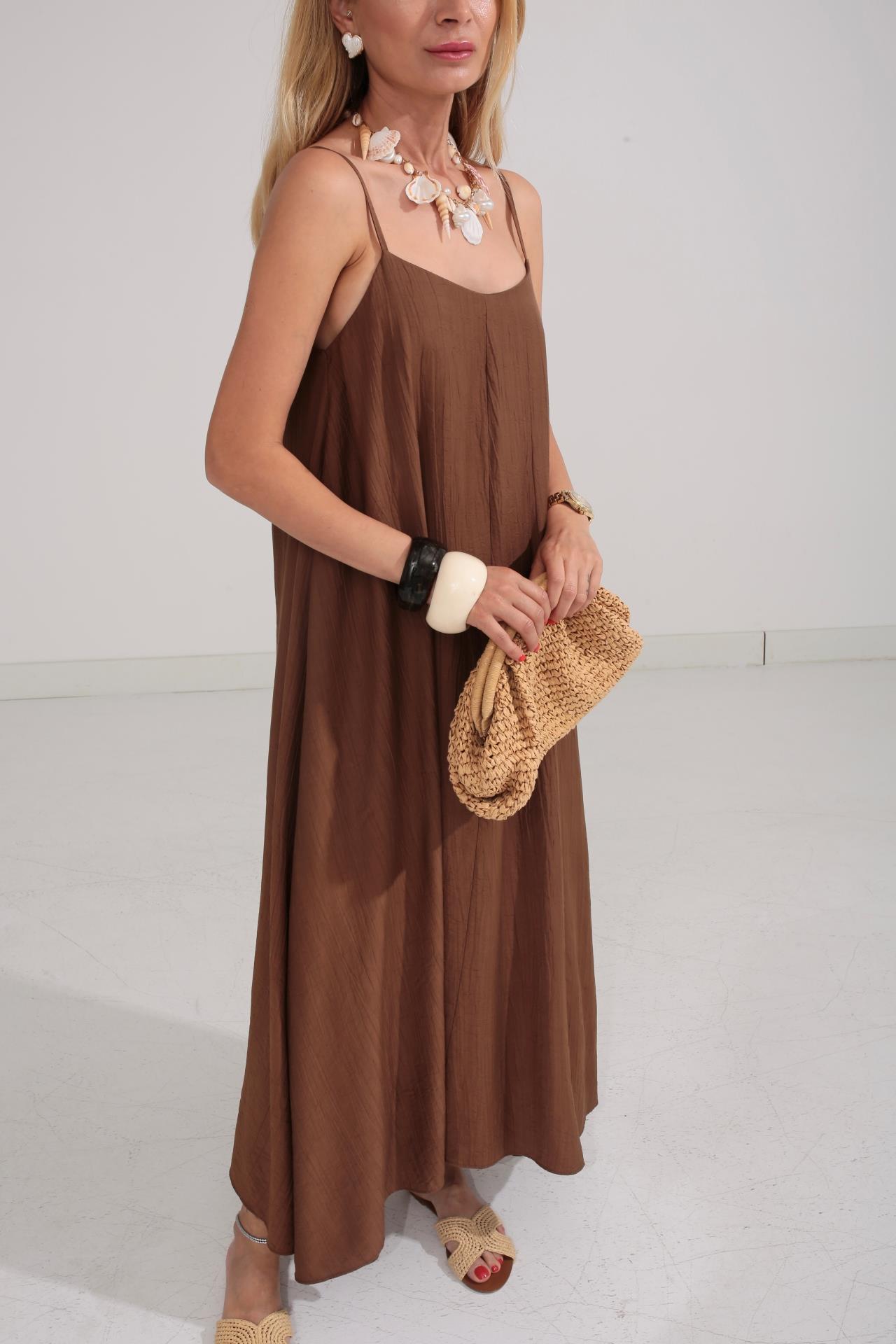 Askısı Ayarlanabilir Kahve Uzun Elbise ELBİSE | NO33