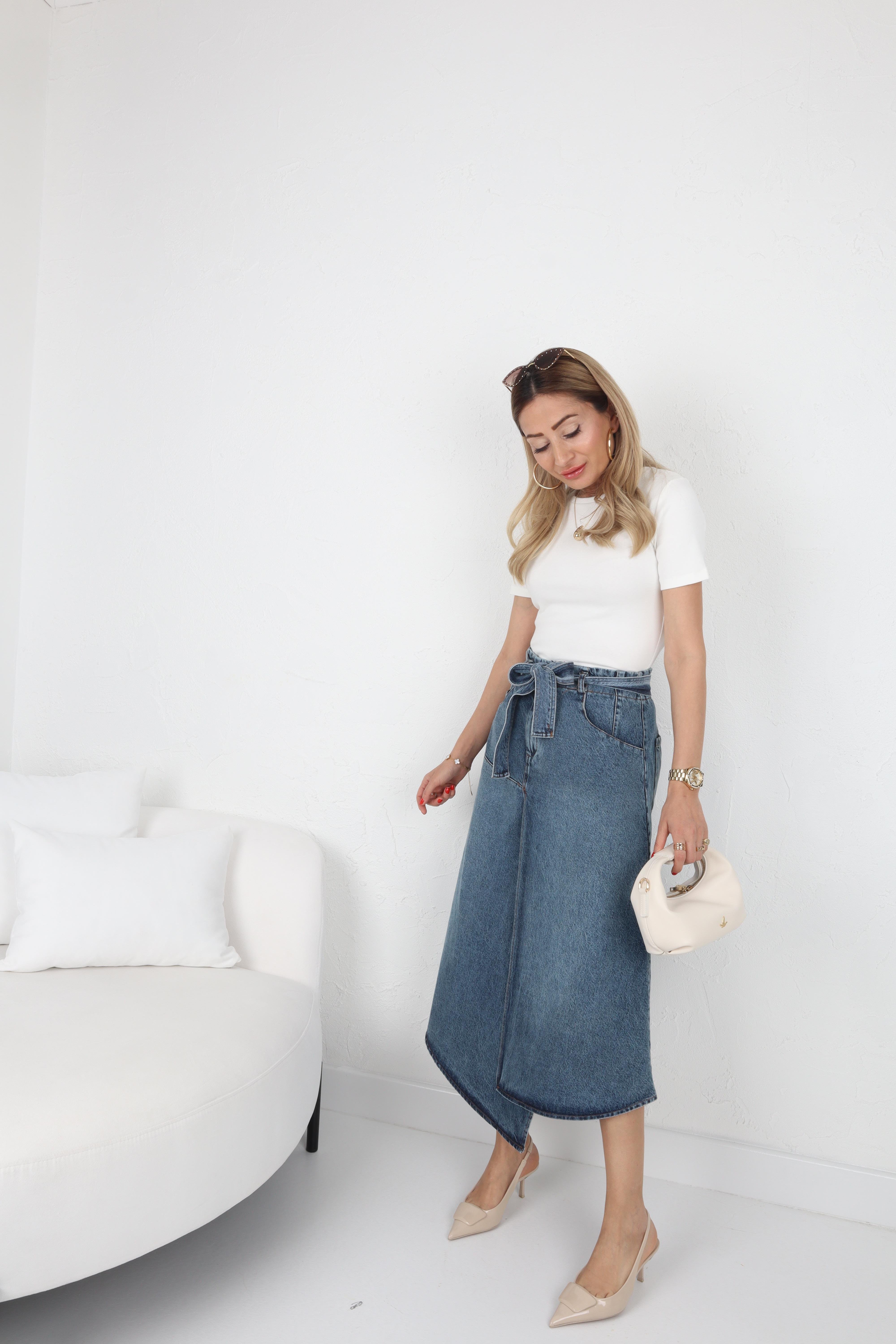 Bağlamalı Beli Lastikli Asimetrik Denim Etek ETEK