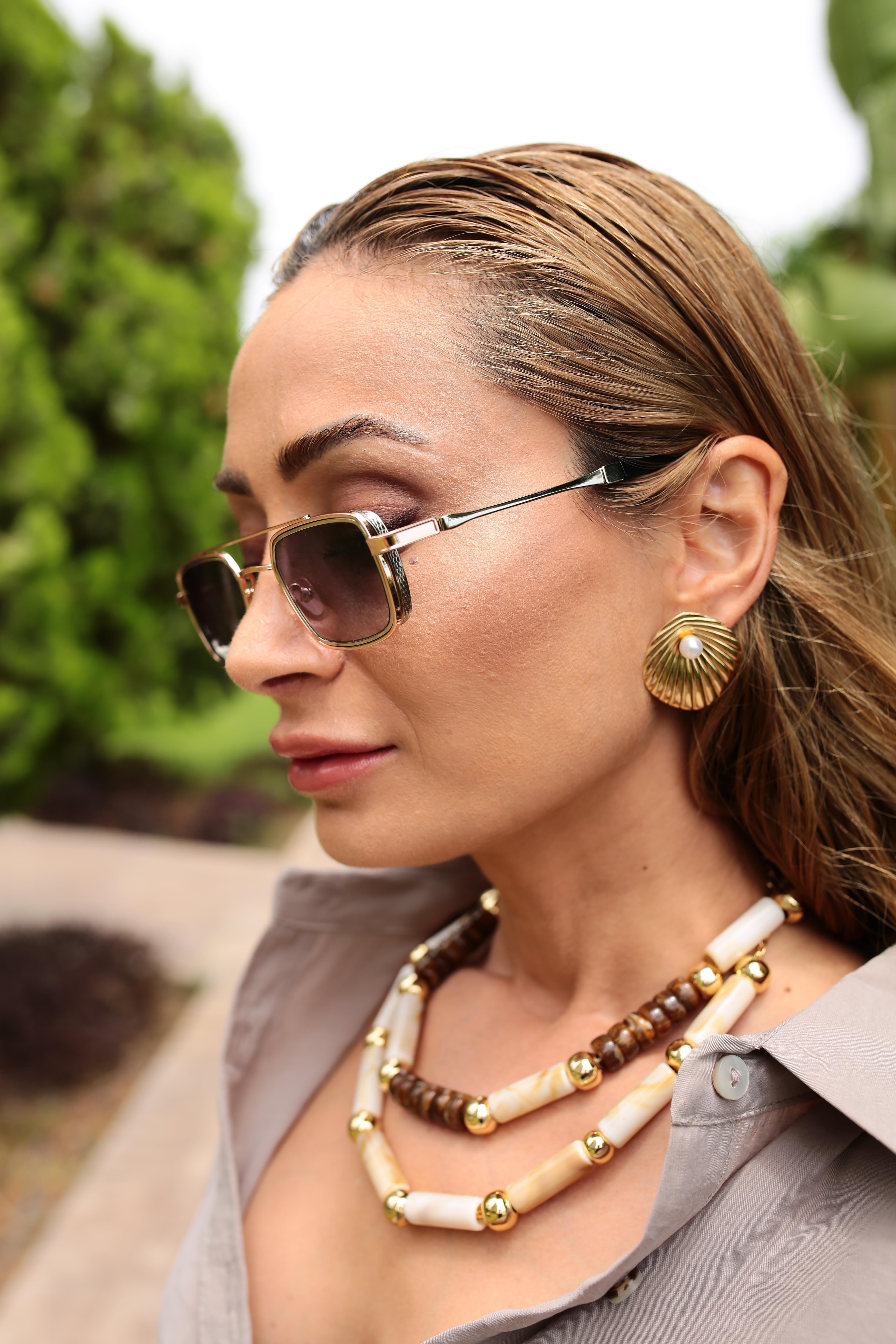 Bakır metal Çerçeveli Deprede Gözlük(Ae2403 C4) GÜNEŞ GÖZLÜĞÜ | NO33