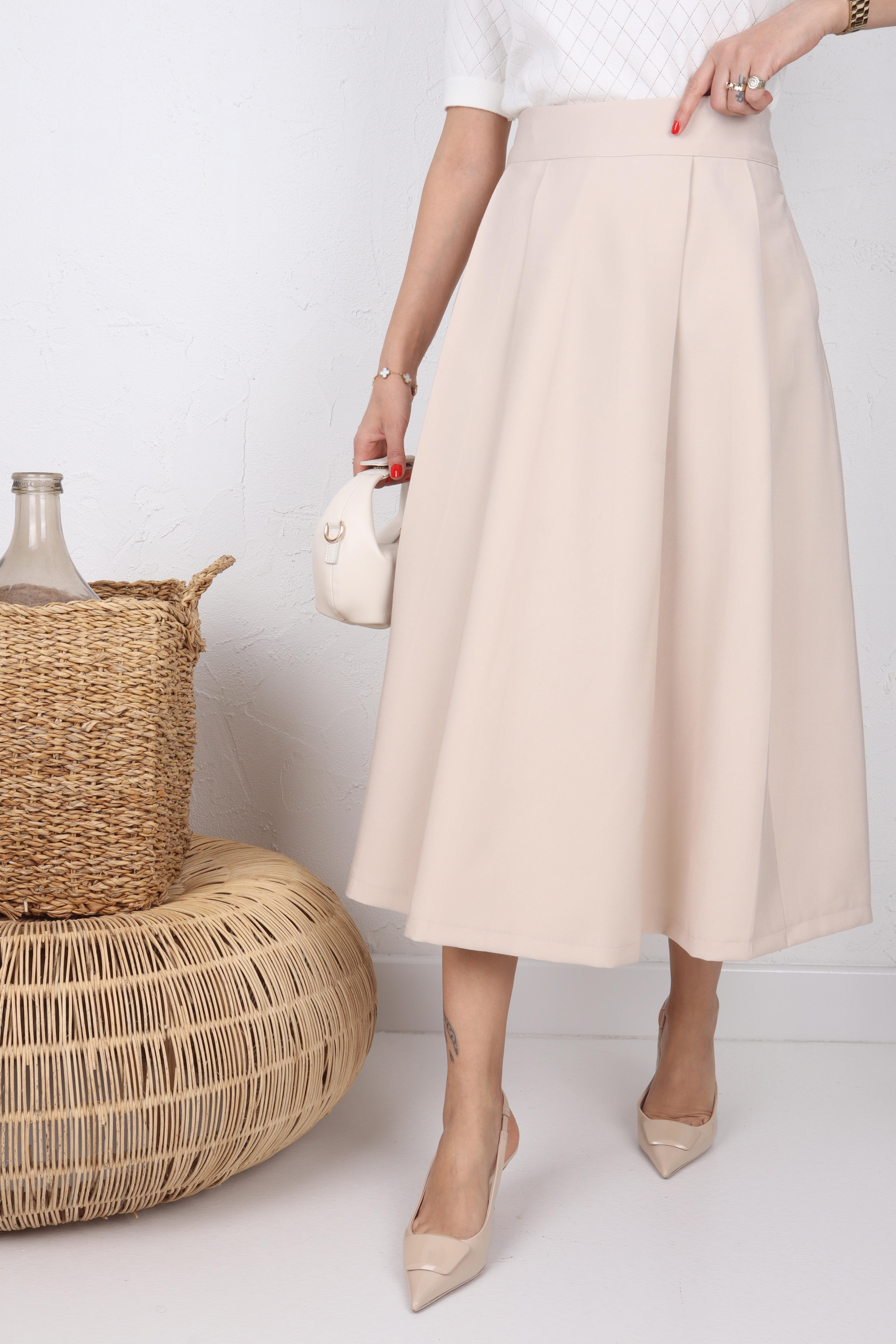 Bej Çift Pileli Kloş Etek ETEK