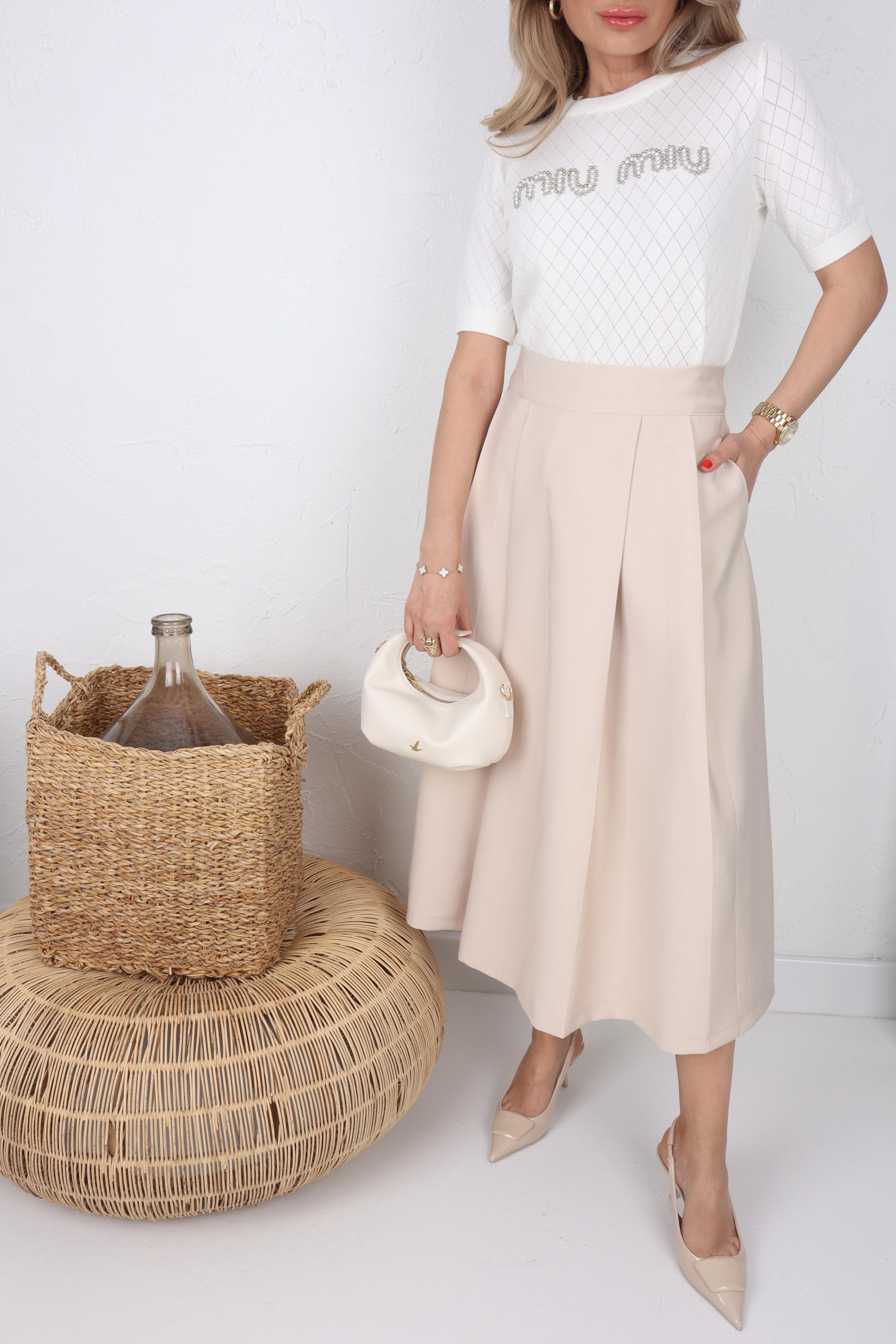 Bej Çift Pileli Kloş Etek ETEK