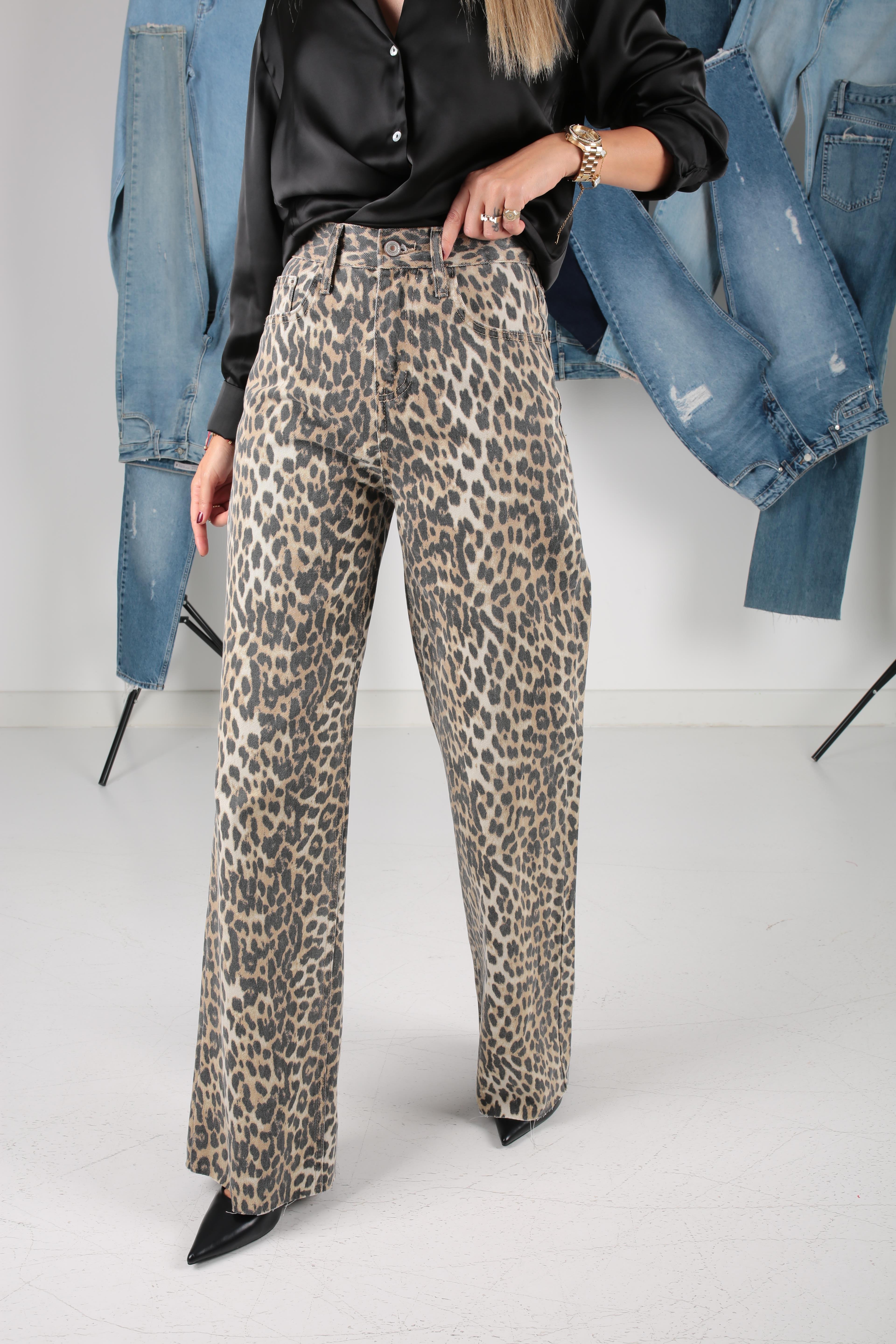 Bej Leopar Desen Geniş Paça Jean(1878) JEAN