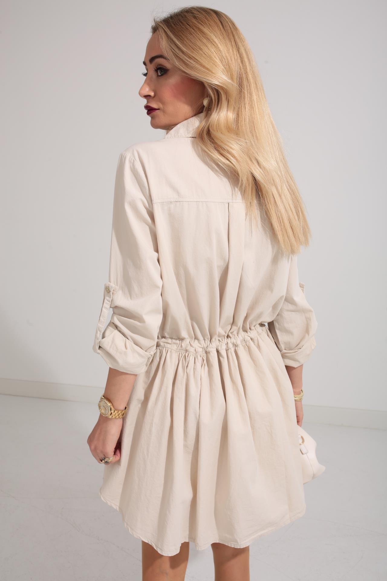 Bej Şort Astarlı Pamuklu Kumaş Elbise ELBİSE