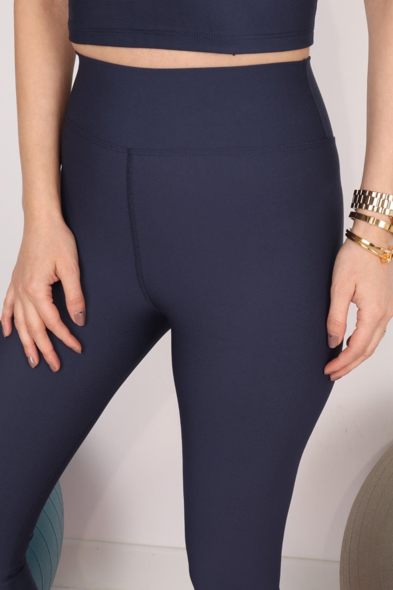 Bel Detay Lacivert Spor Tayt TAYT