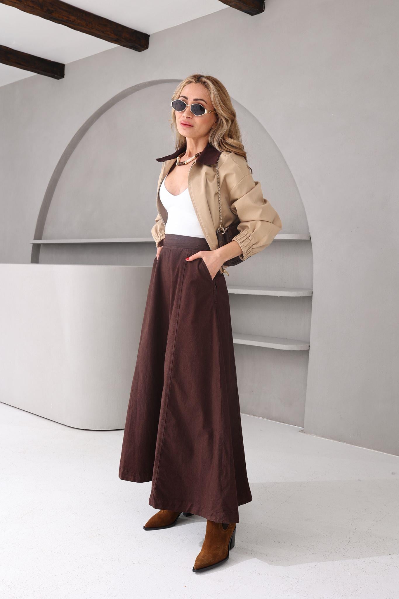 Beli Lastikli Cepli Kahve Kloş Paraşüt Etek(1094-78) ETEK | NO33