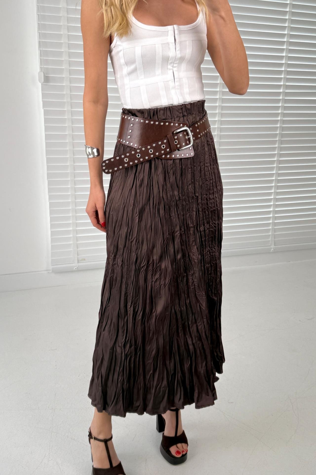 Beli Lastikli Kahve Kraşlı Etek ETEK | NO33