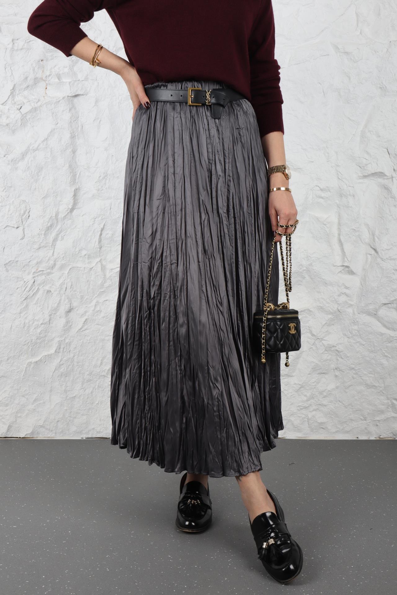 Beli Lastikli Kraslı Füme Etek ETEK