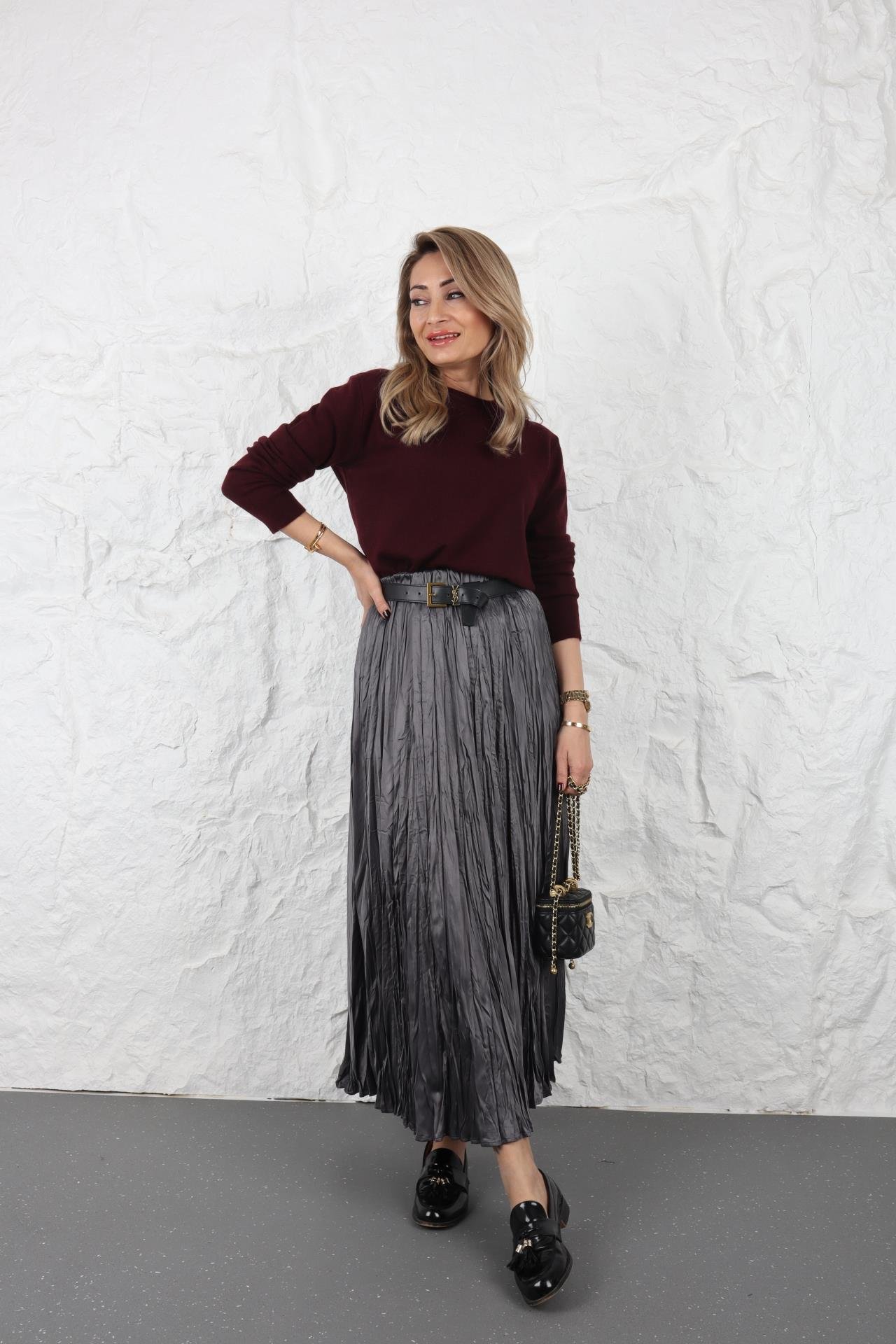 Beli Lastikli Kraslı Füme Etek ETEK