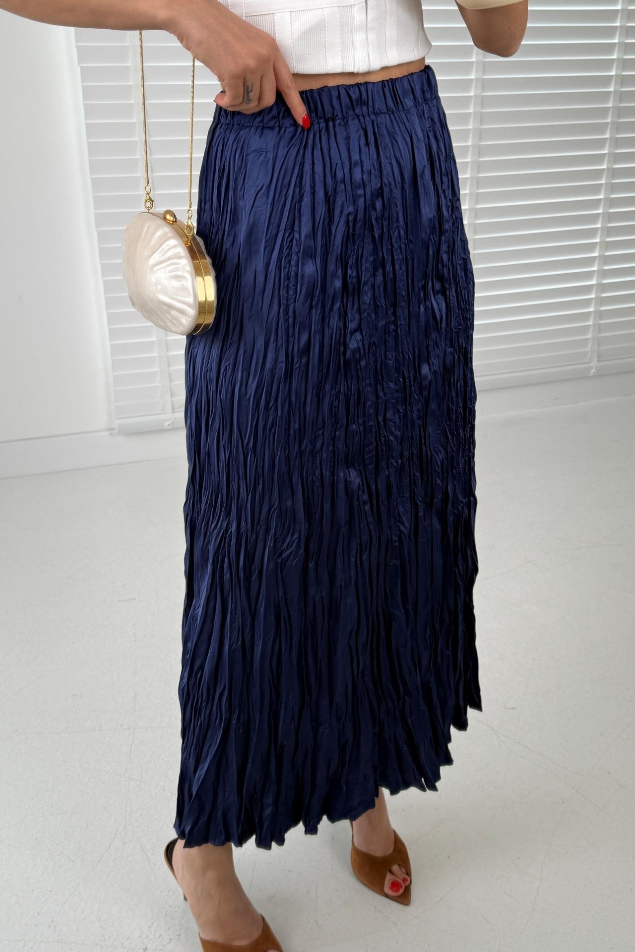 Beli Lastikli Lacivert Kraşlı Etek ETEK | NO33