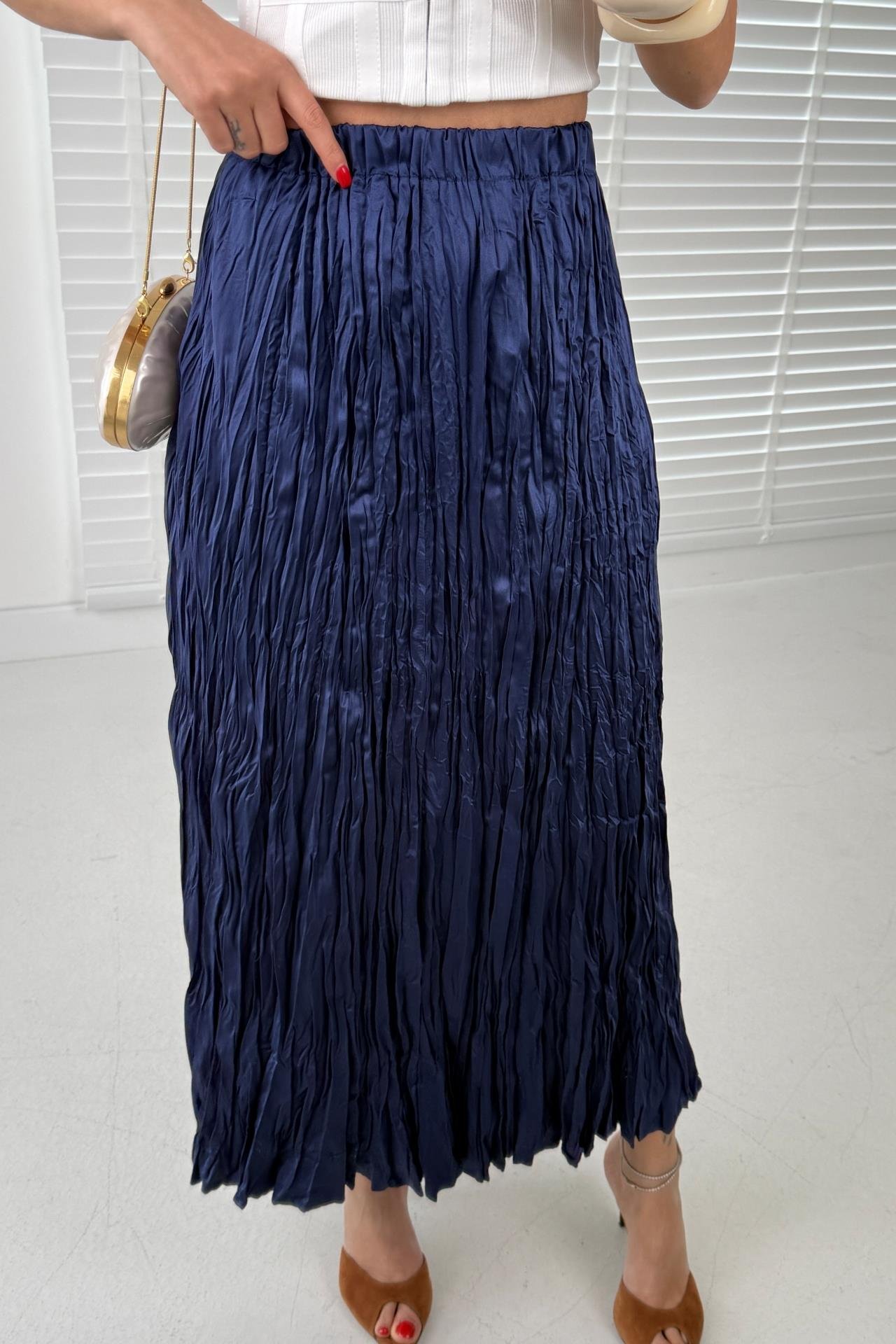 Beli Lastikli Lacivert Kraşlı Etek ETEK | NO33