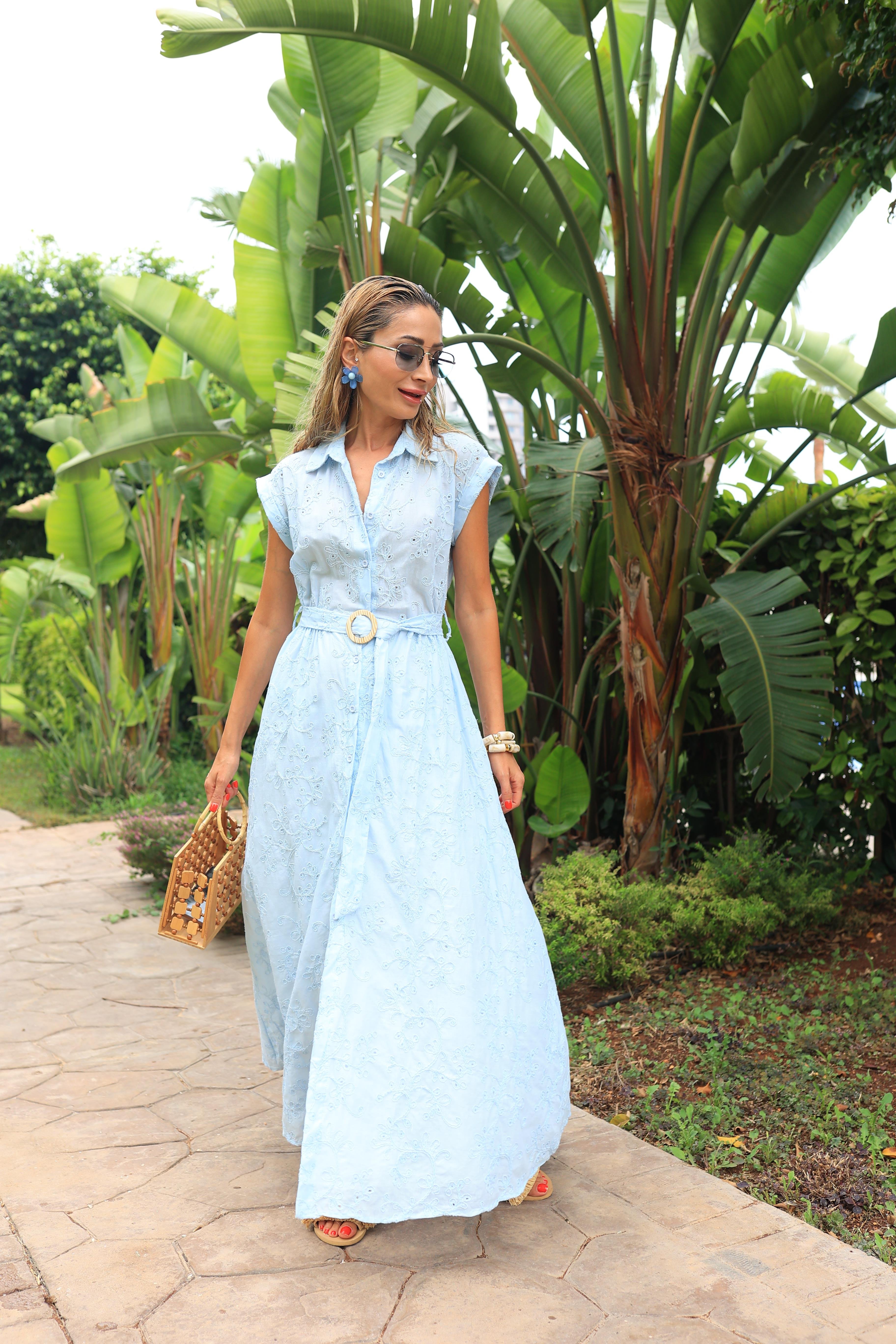 Beli Lastikli Mavi Fisto Elbise ELBİSE | NO33