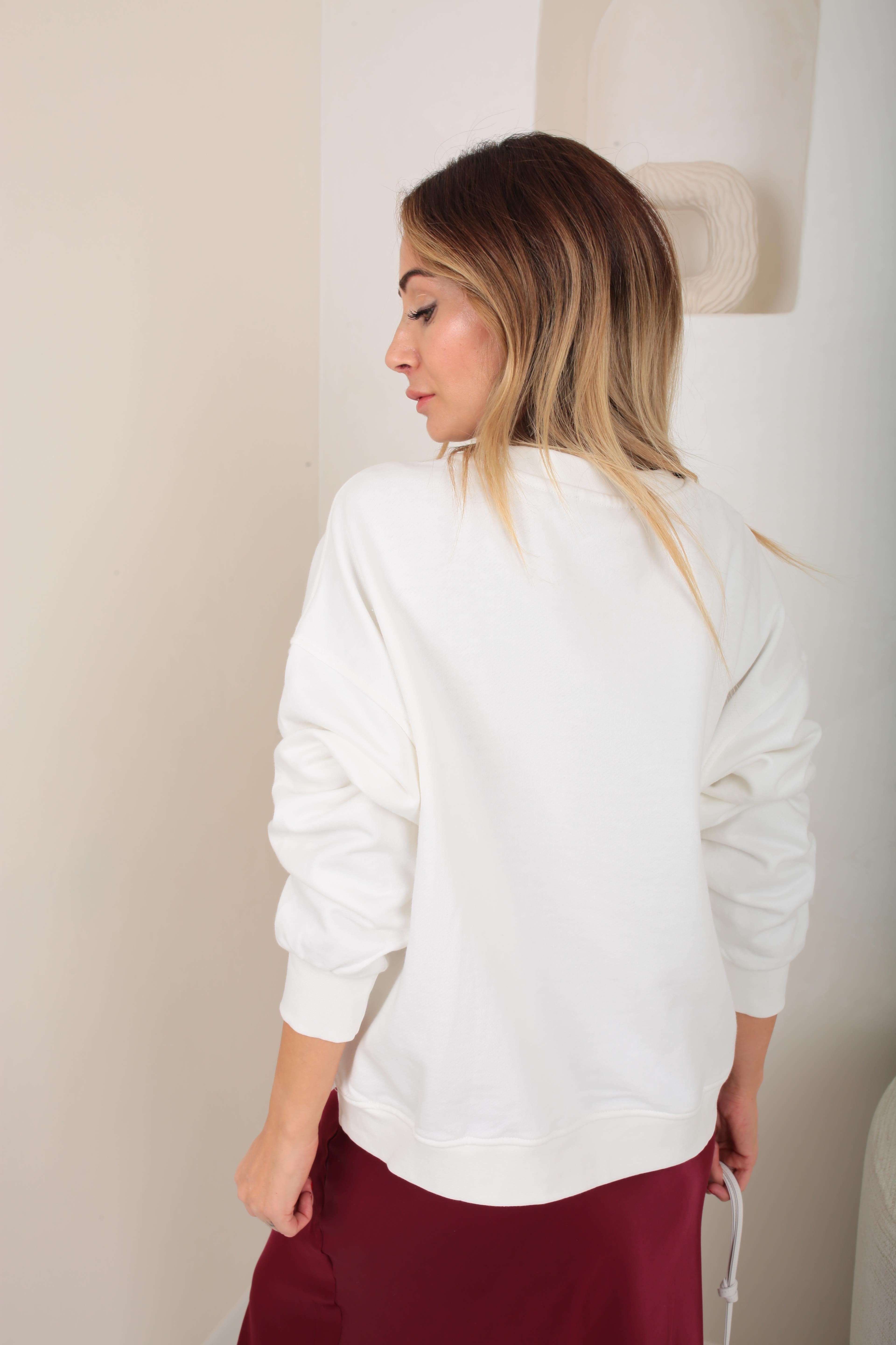 Beyaz Nakışlı Taş Baskılı Sweatshirt SWEATSHİRT