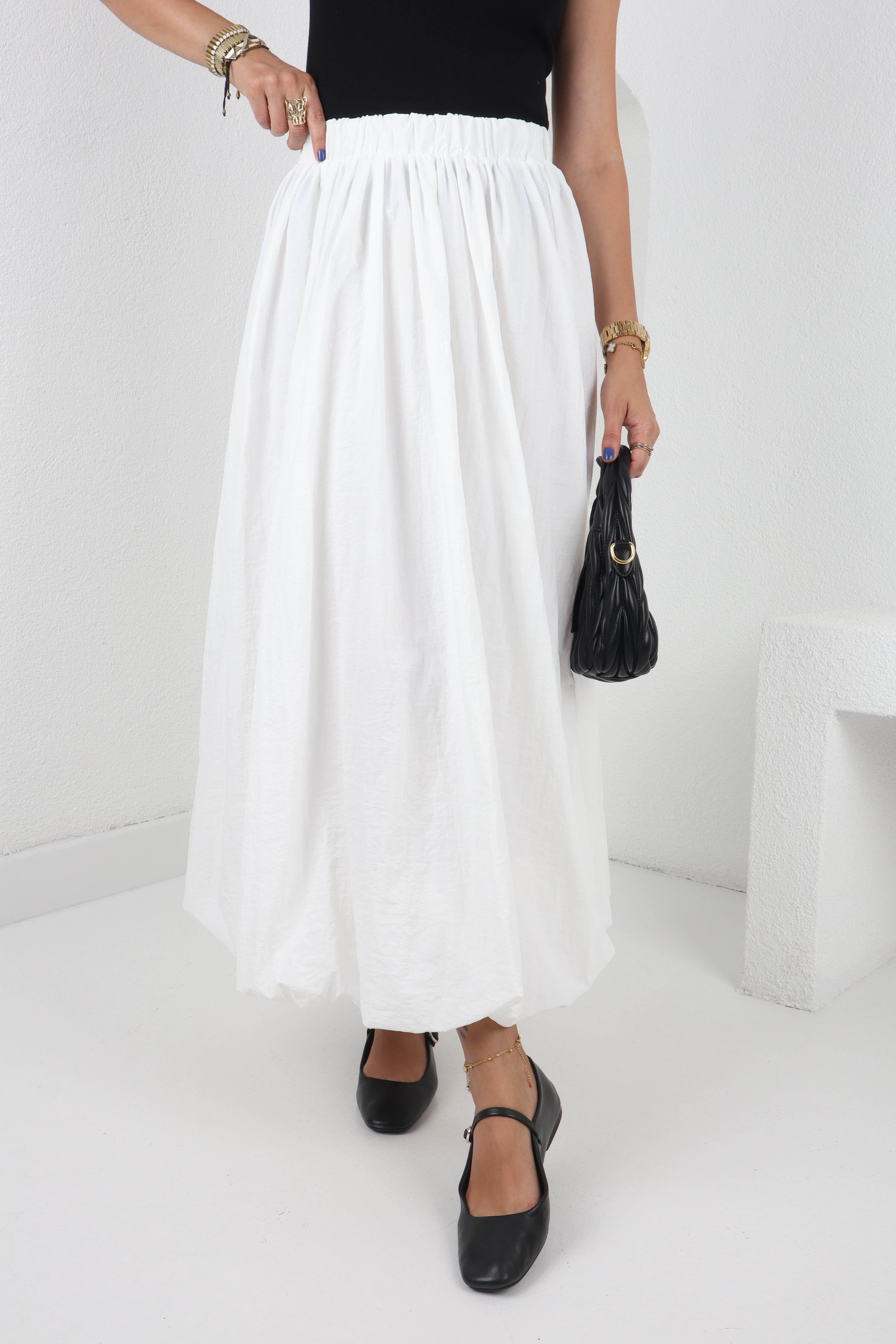 Beyaz Uzun Astarlı Balon Etek ETEK