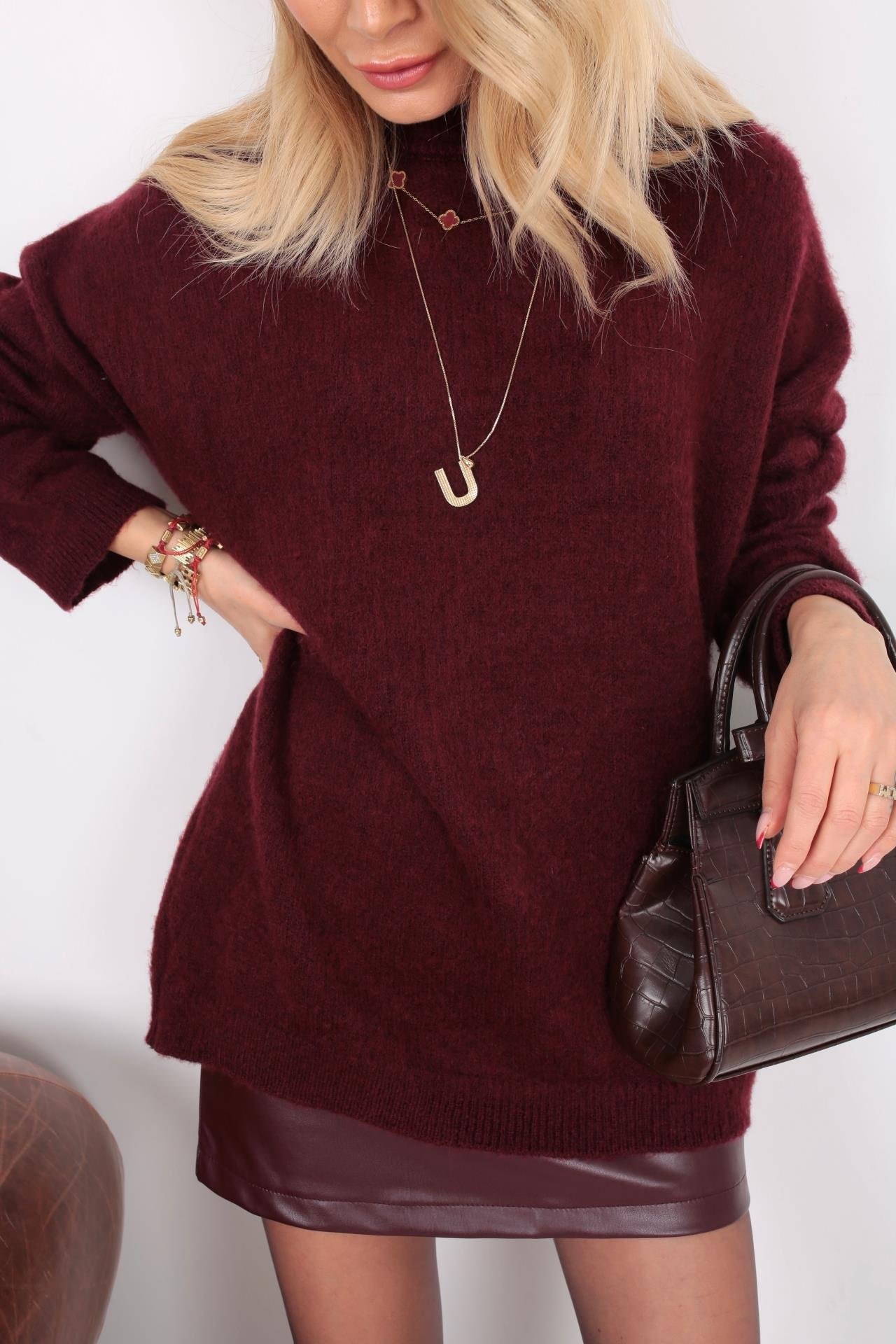 Bisiklet Yaka Bordo Basic Kazak TRİKO VE KAZAK