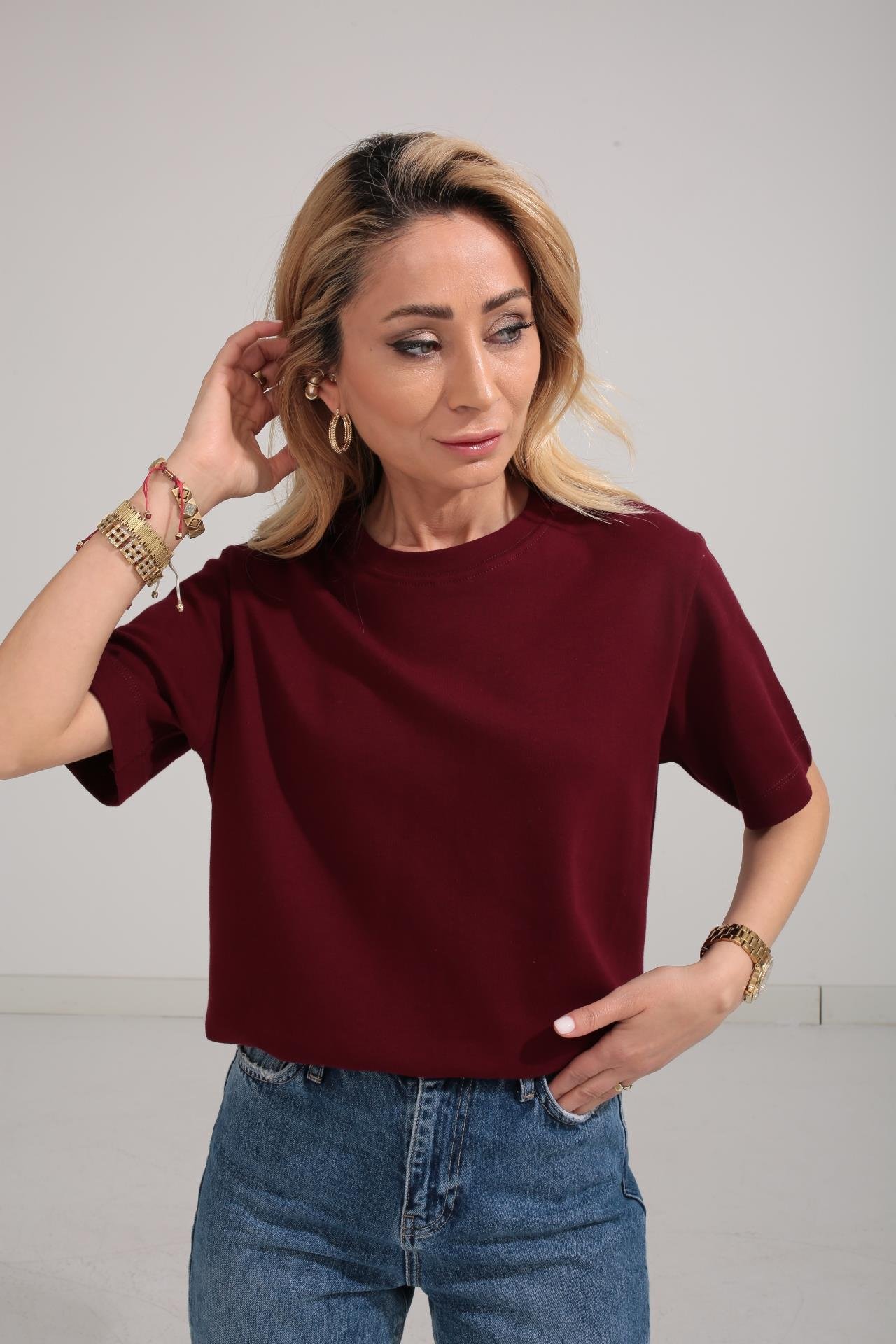 Bisiklet Yaka Bordo Basic Tshirt T-SHİRT | NO33