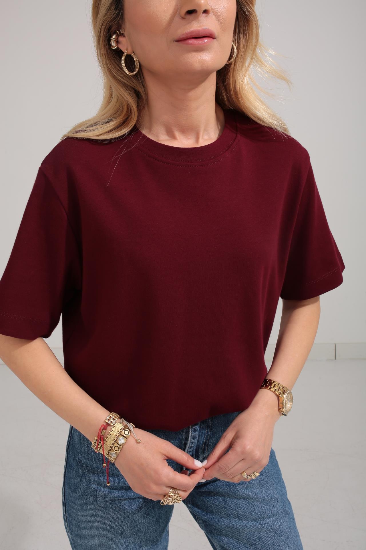 Bisiklet Yaka Bordo Basic Tshirt T-SHİRT | NO33