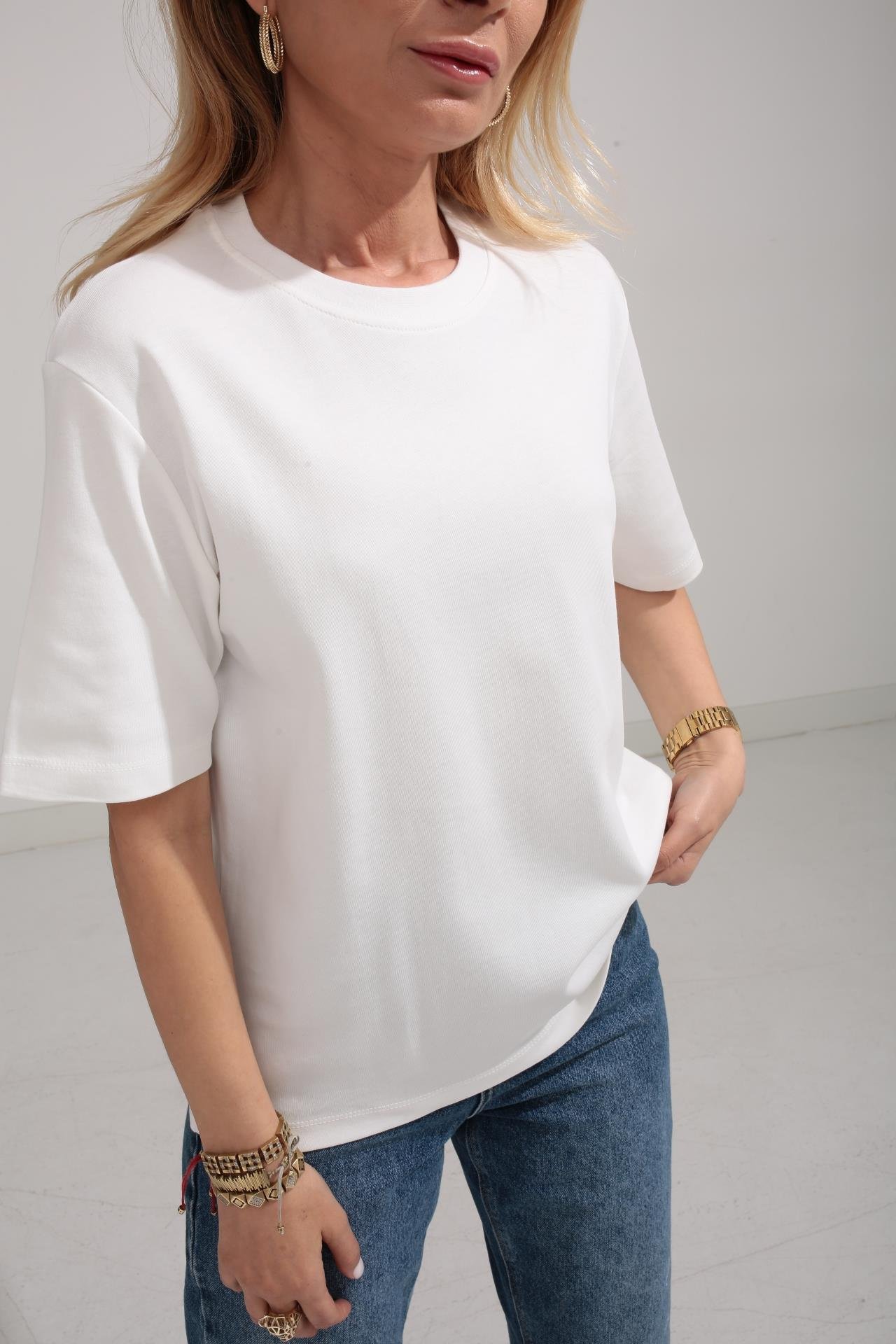 Bisiklet Yaka Ekru Basic Tshirt T-SHİRT | NO33