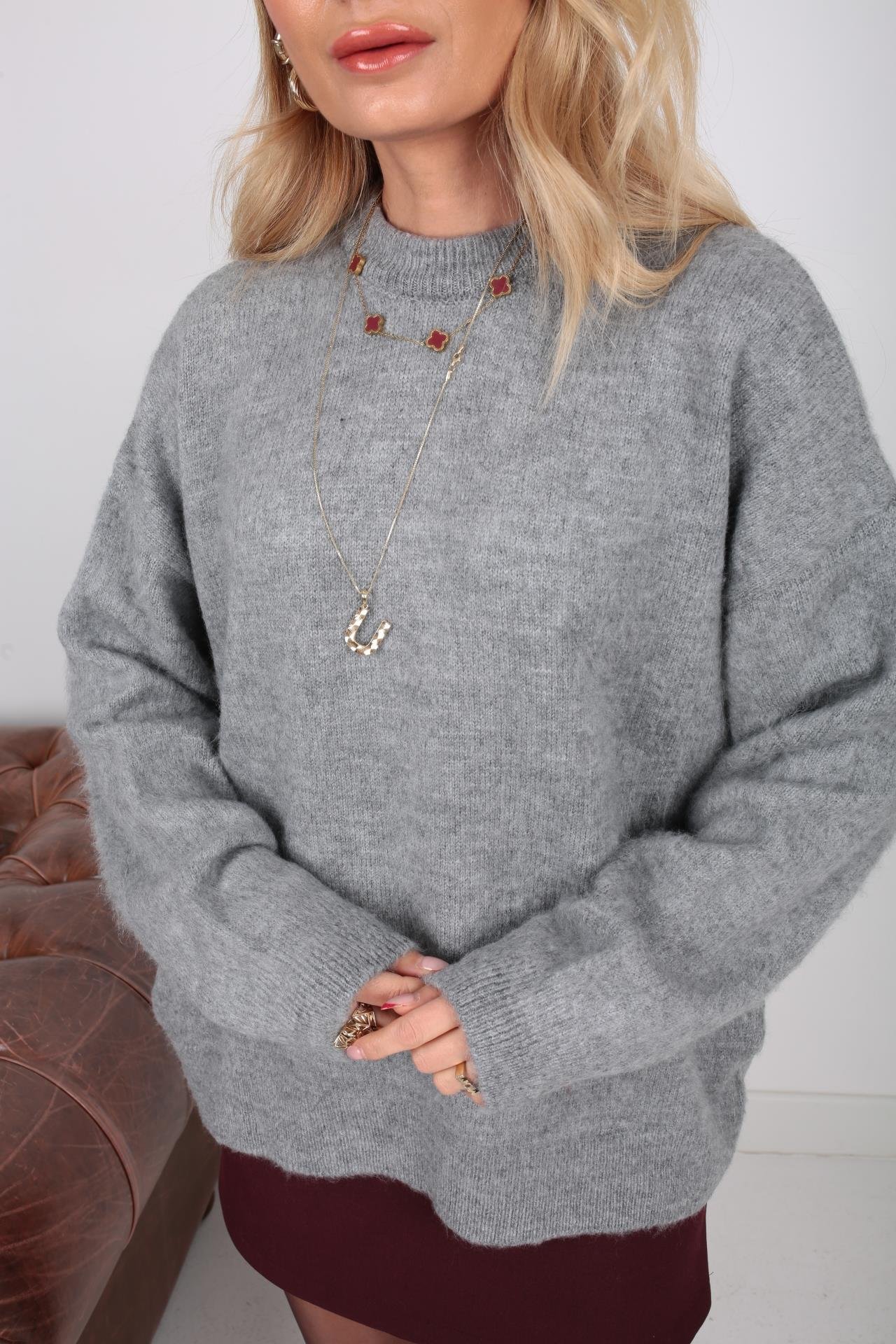 Bisiklet Yaka Gri Basic Kazak TRİKO VE KAZAK