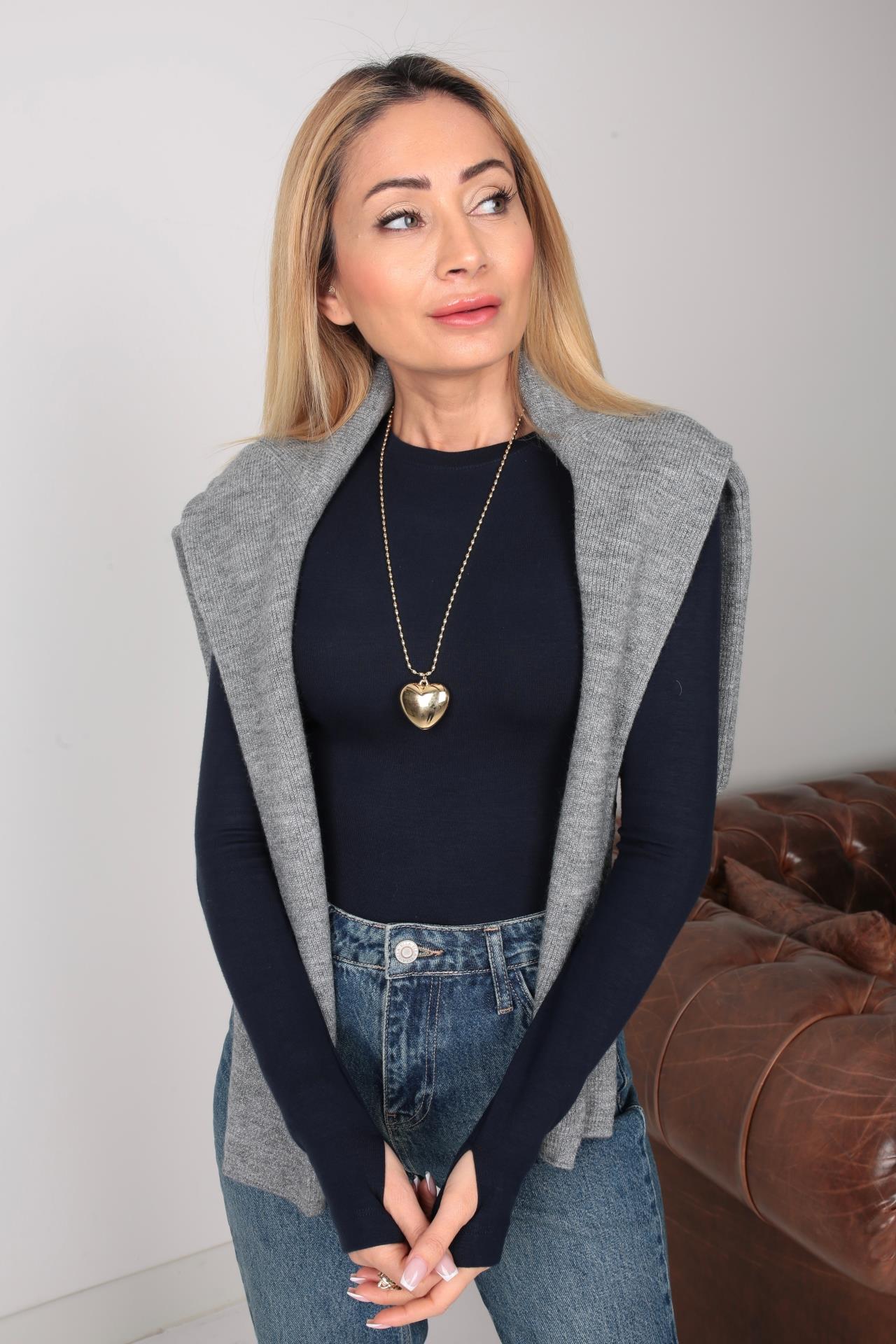 Bisiklet Yaka Gri İnce Triko Kazak TRİKO VE KAZAK