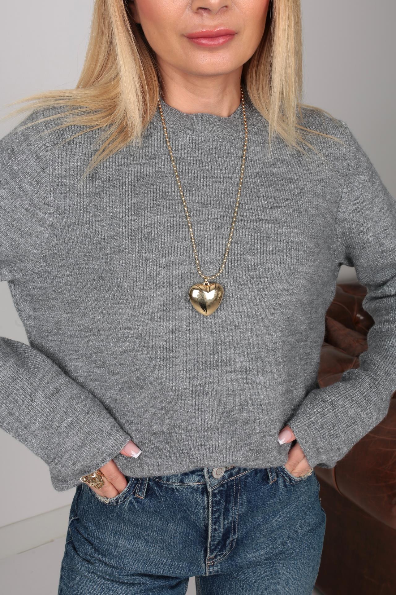 Bisiklet Yaka Gri İnce Triko Kazak TRİKO VE KAZAK