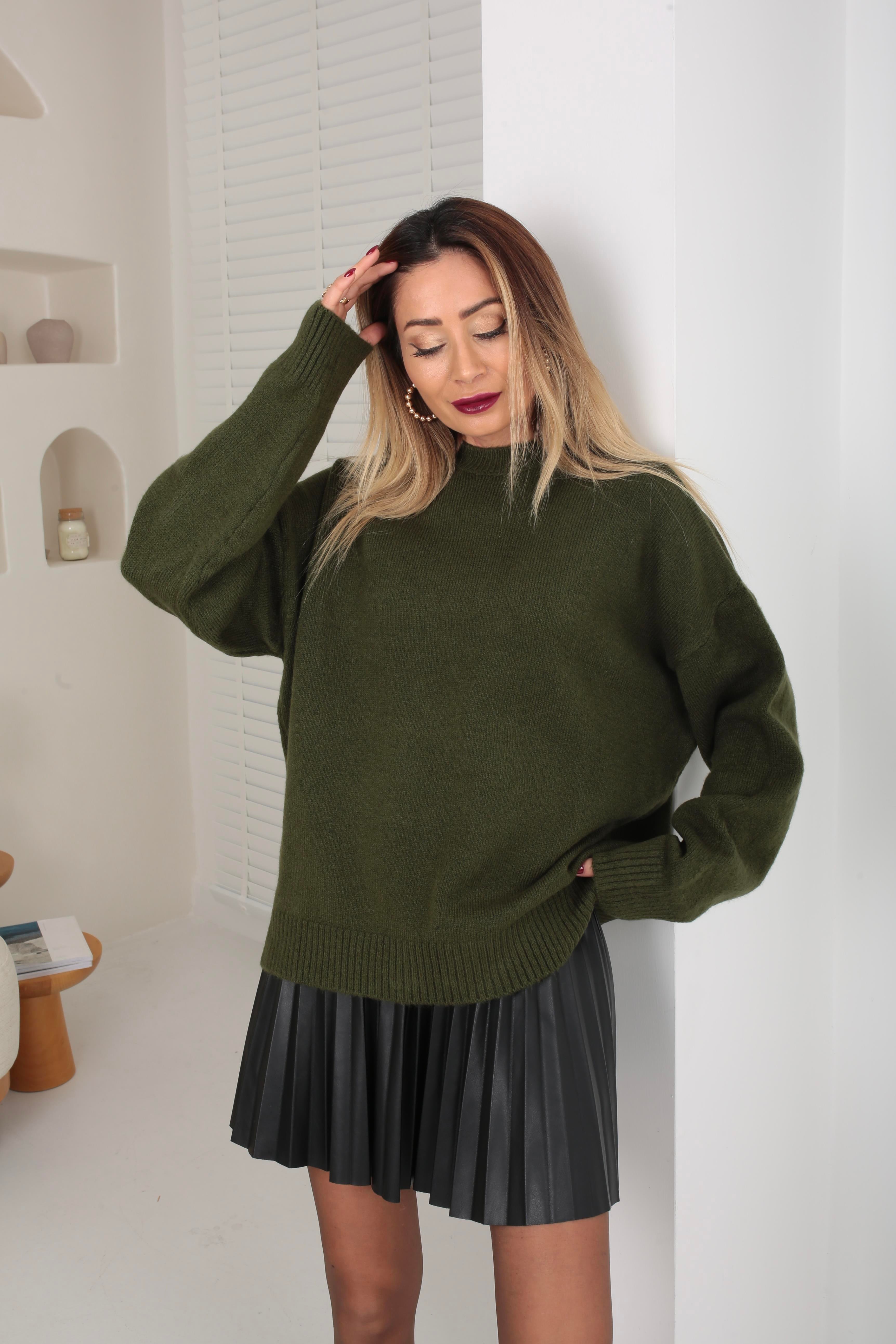 Bisiklet Yaka Haki Basic Kazak TRİKO VE KAZAK