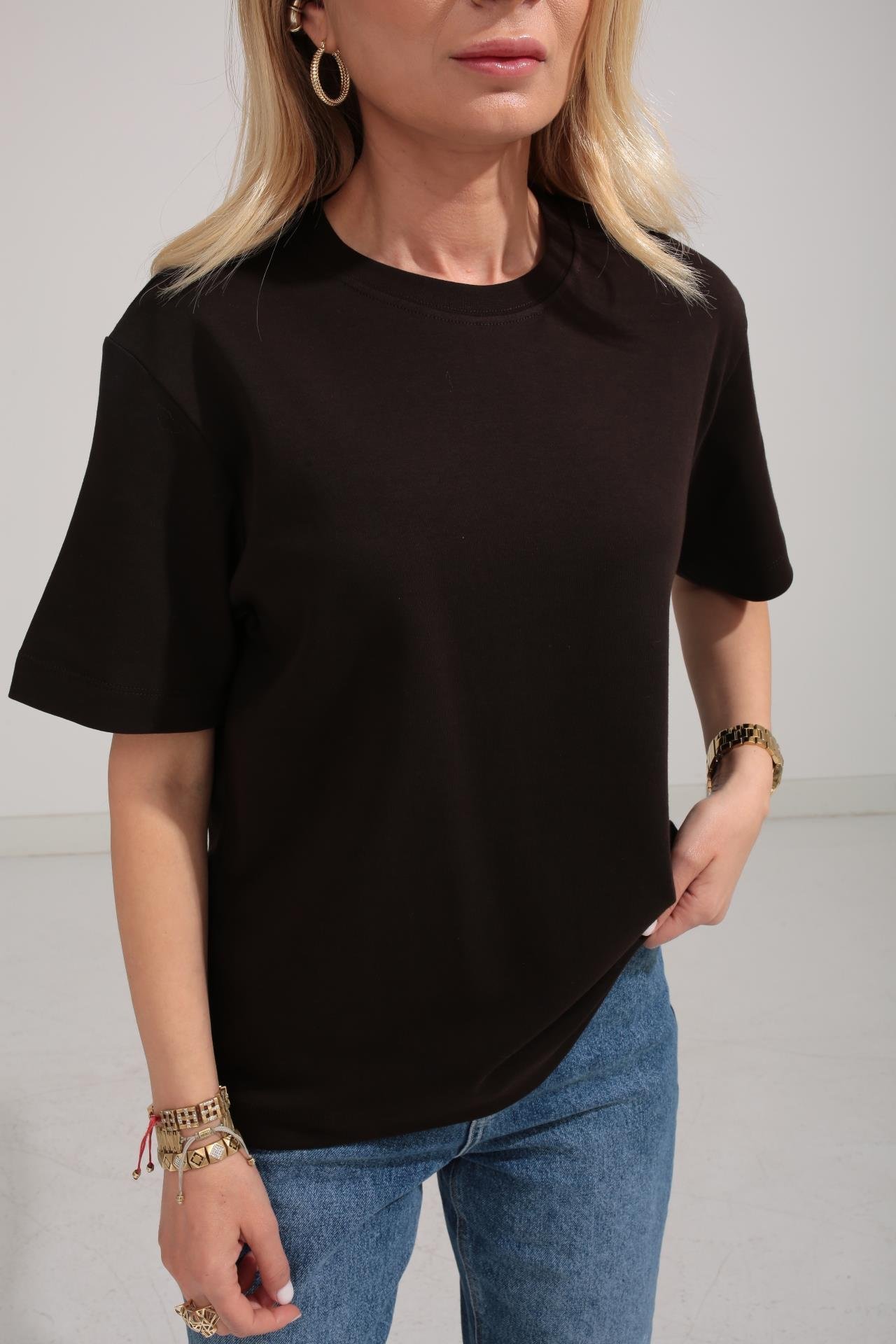 Bisiklet Yaka Kahve Basic Tshirt T-SHİRT | NO33
