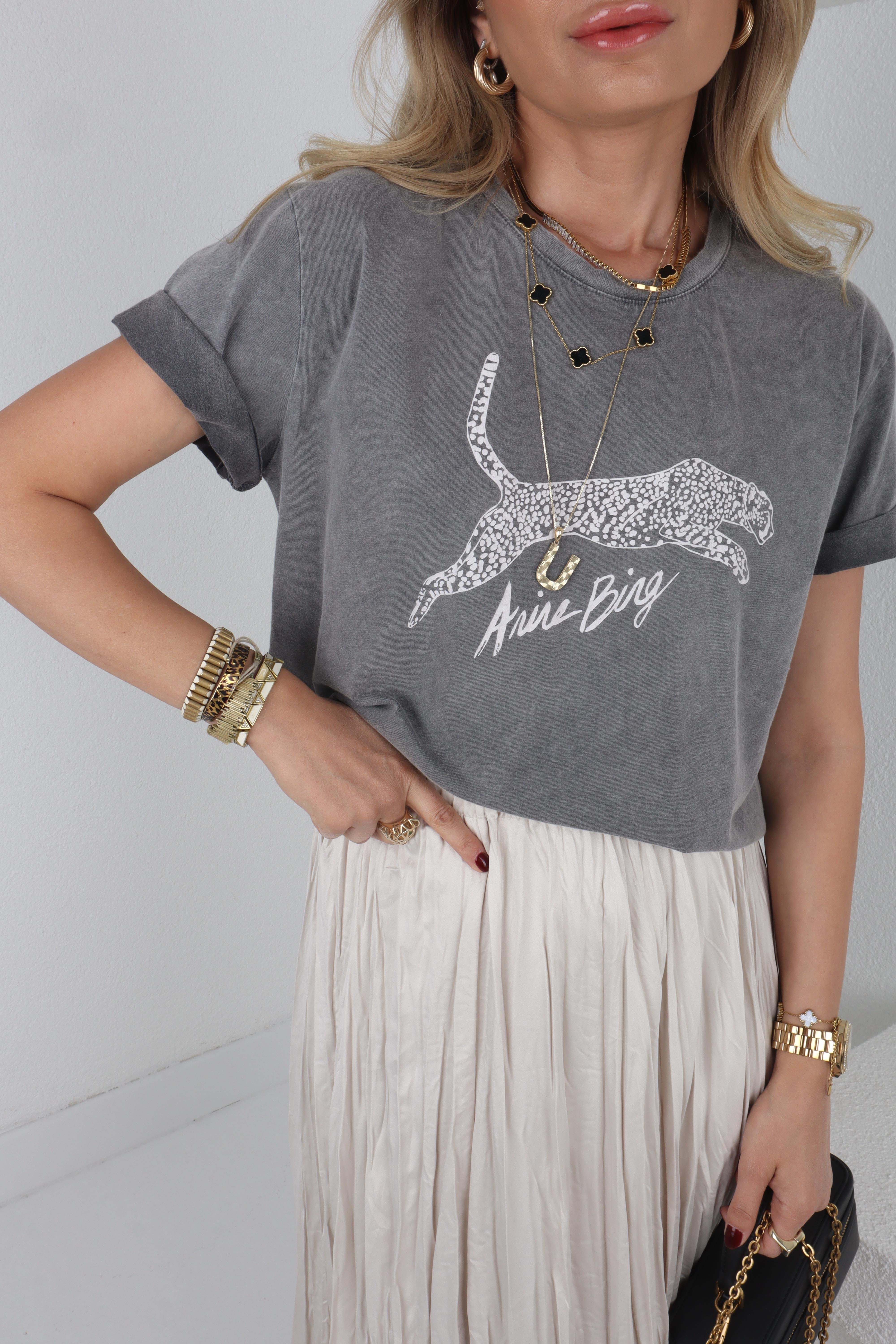 Bisiklet Yaka Kaplan Baskılı Yıkamalı Tshirt T-SHİRT