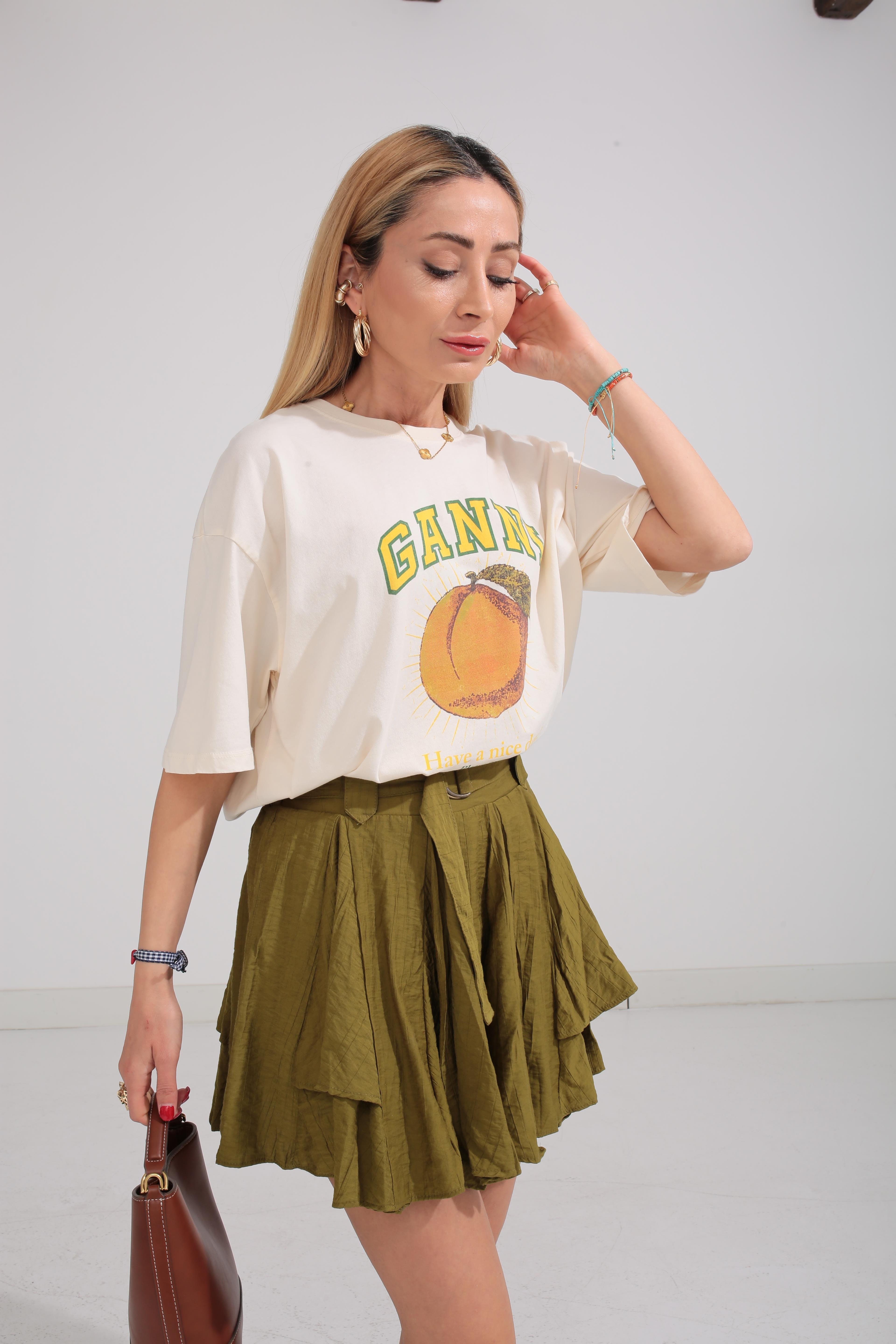 Bisiklet Yaka Kayısı Baskılı  Oversize Tshirt T-SHİRT | NO33