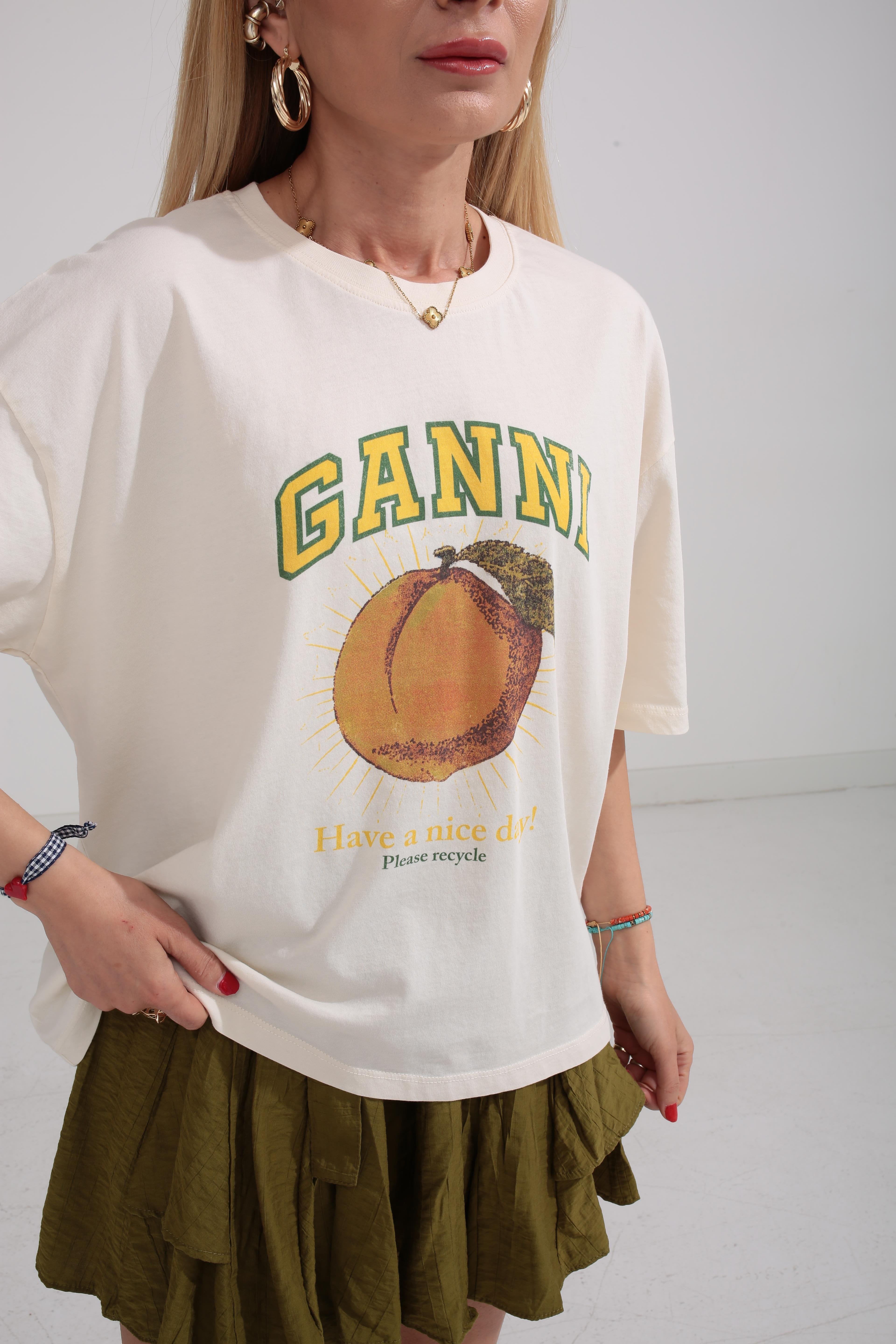 Bisiklet Yaka Kayısı Baskılı  Oversize Tshirt T-SHİRT | NO33