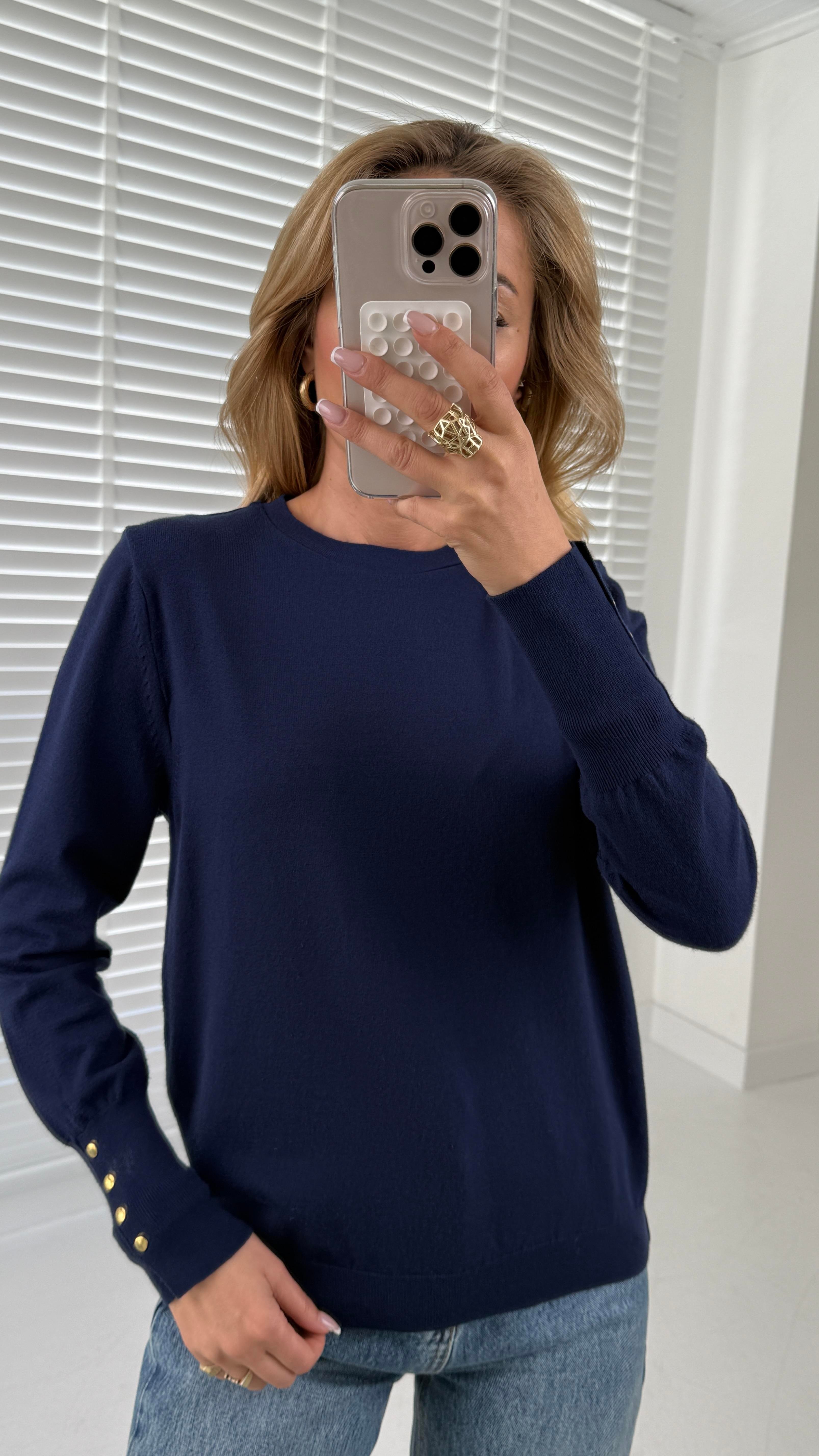 Bisiklet Yaka Kolu Droplu Lacivert Kazak TRİKO VE KAZAK