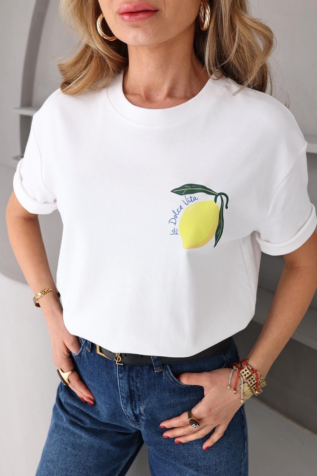 Bisiklet Yaka Limon Baskılı Tshirt T-SHİRT | NO33
