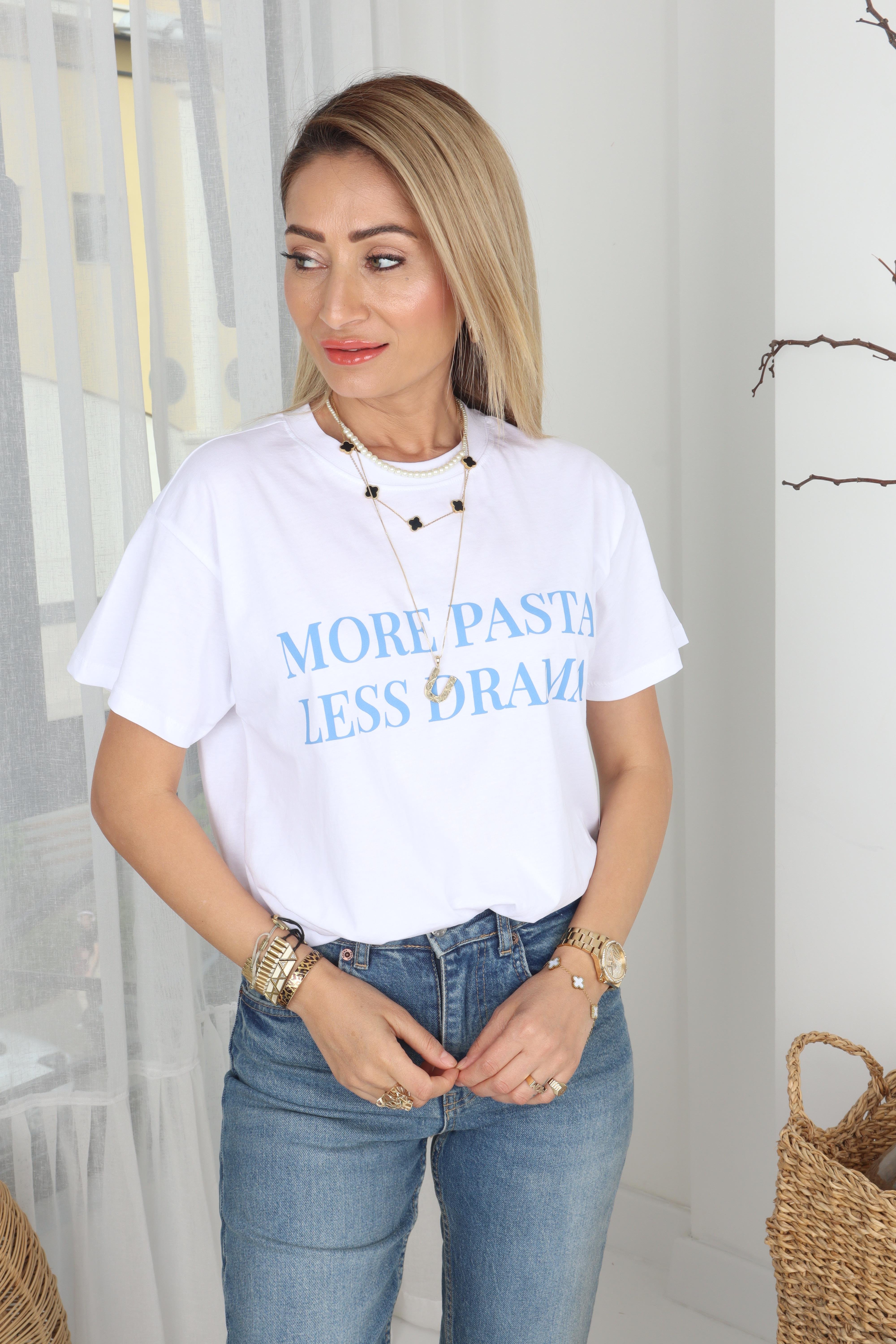 Bisiklet Yaka Mavi Yazı Baskılı Tshirt T-SHİRT