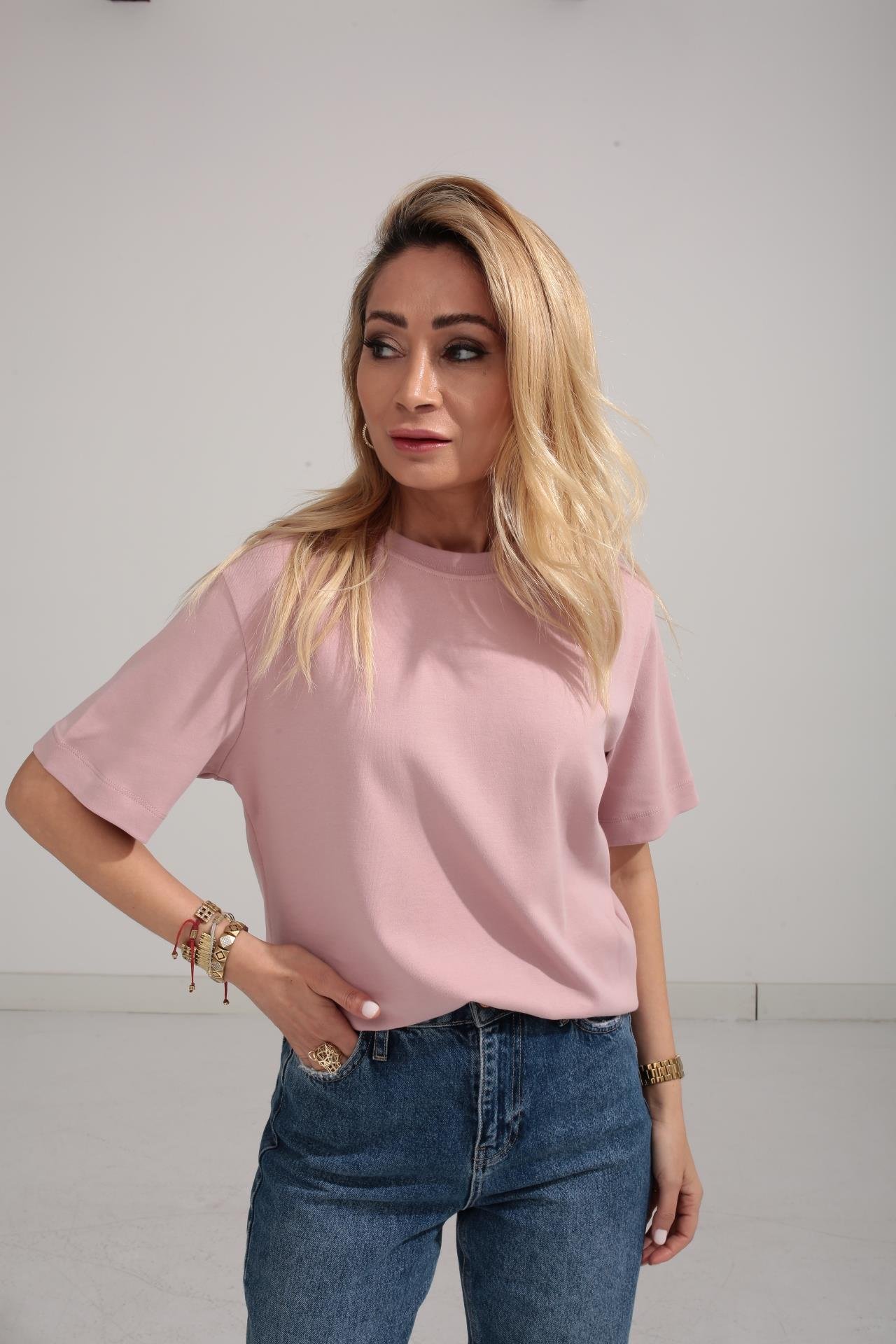 Bisiklet Yaka Pudra Basic Tshirt T-SHİRT | NO33