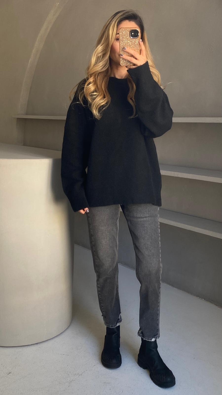 Bisiklet Yaka Siyah Basic Kazak TRİKO VE KAZAK | NO33