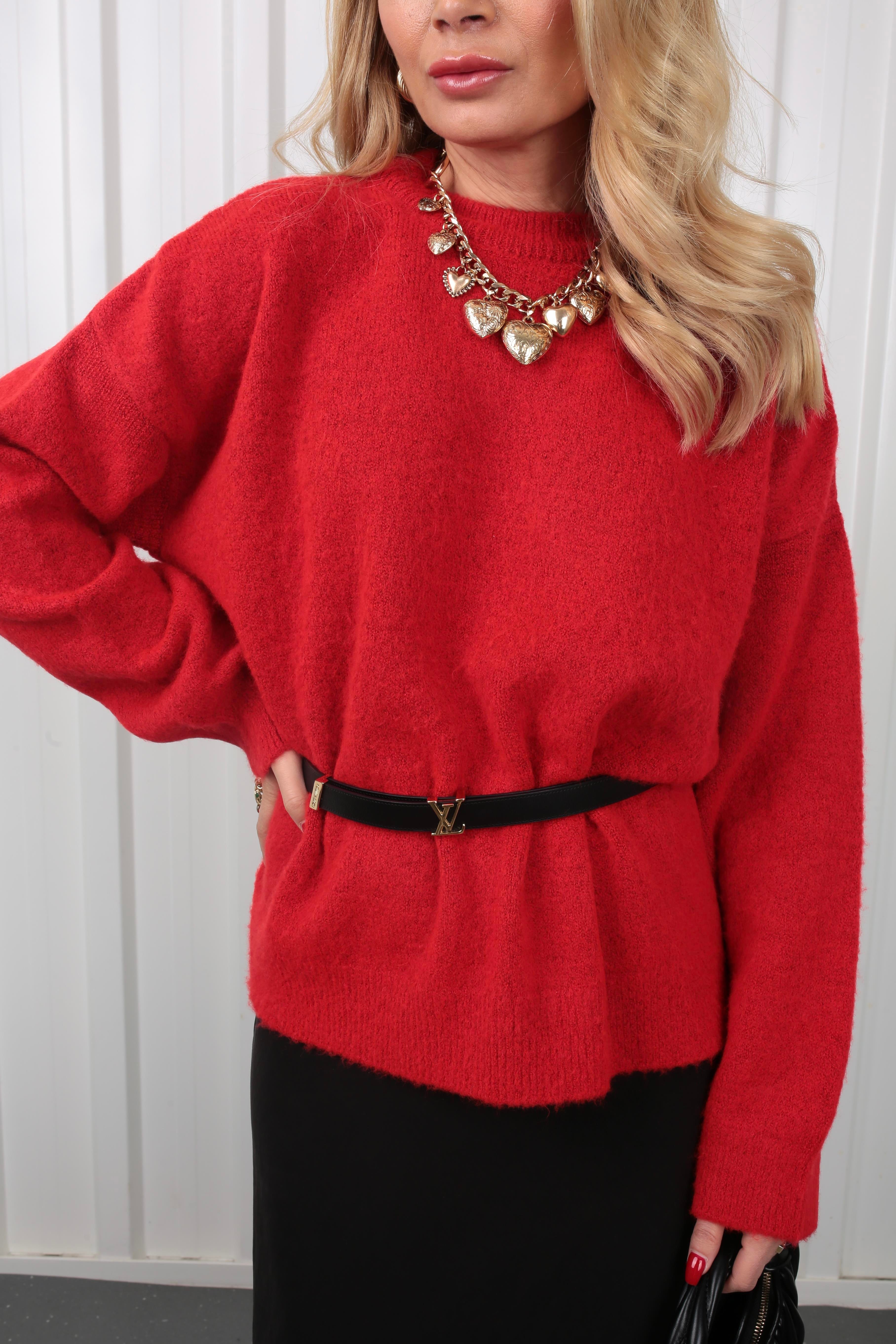 Bisiklet YakaKırmızı Basic Kazak TRİKO VE KAZAK