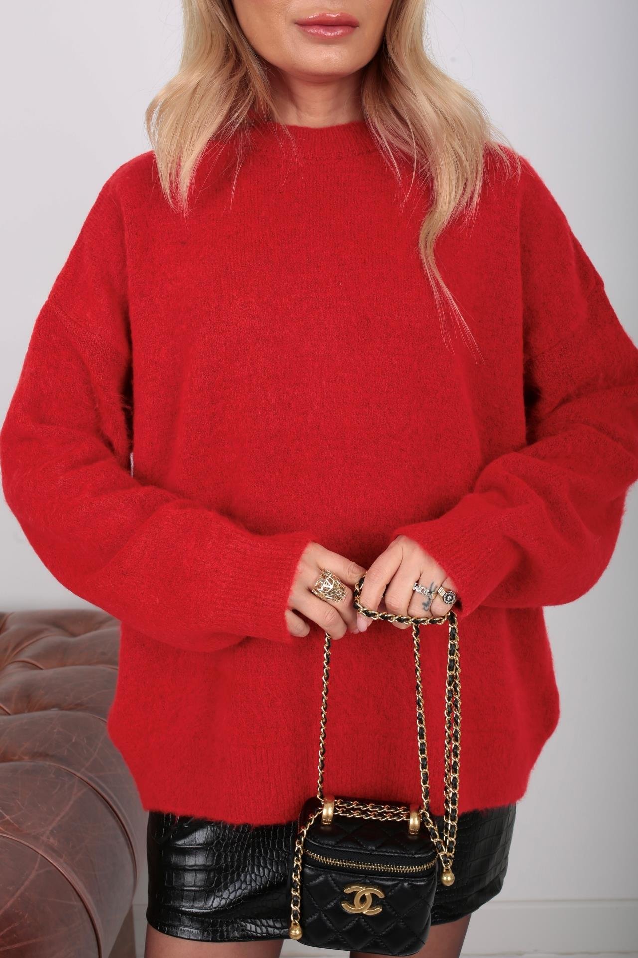 Bisiklet YakaKırmızı Basic Kazak TRİKO VE KAZAK