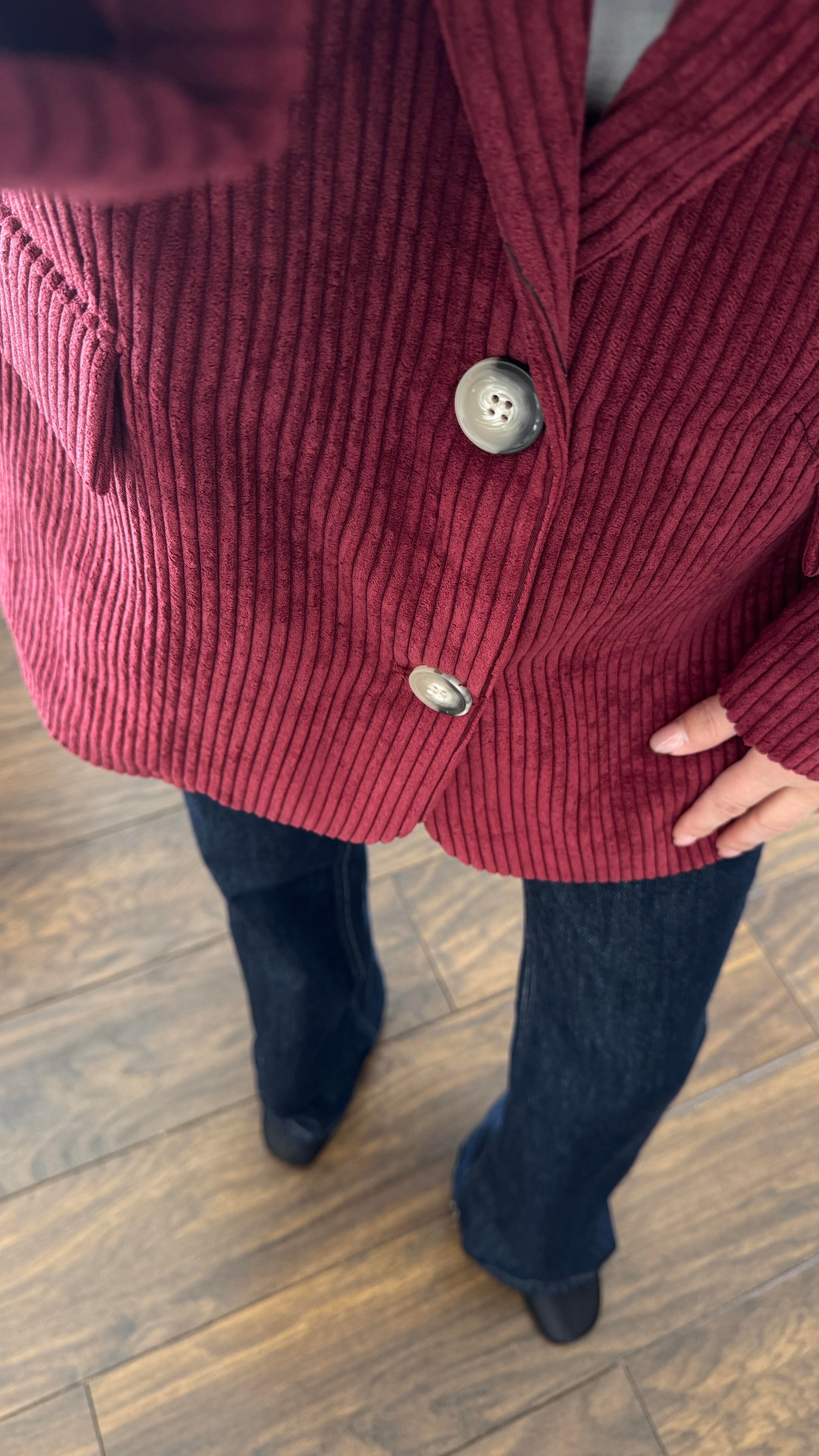 Bordo Kalın Fitilli Kadife Ceket CEKET