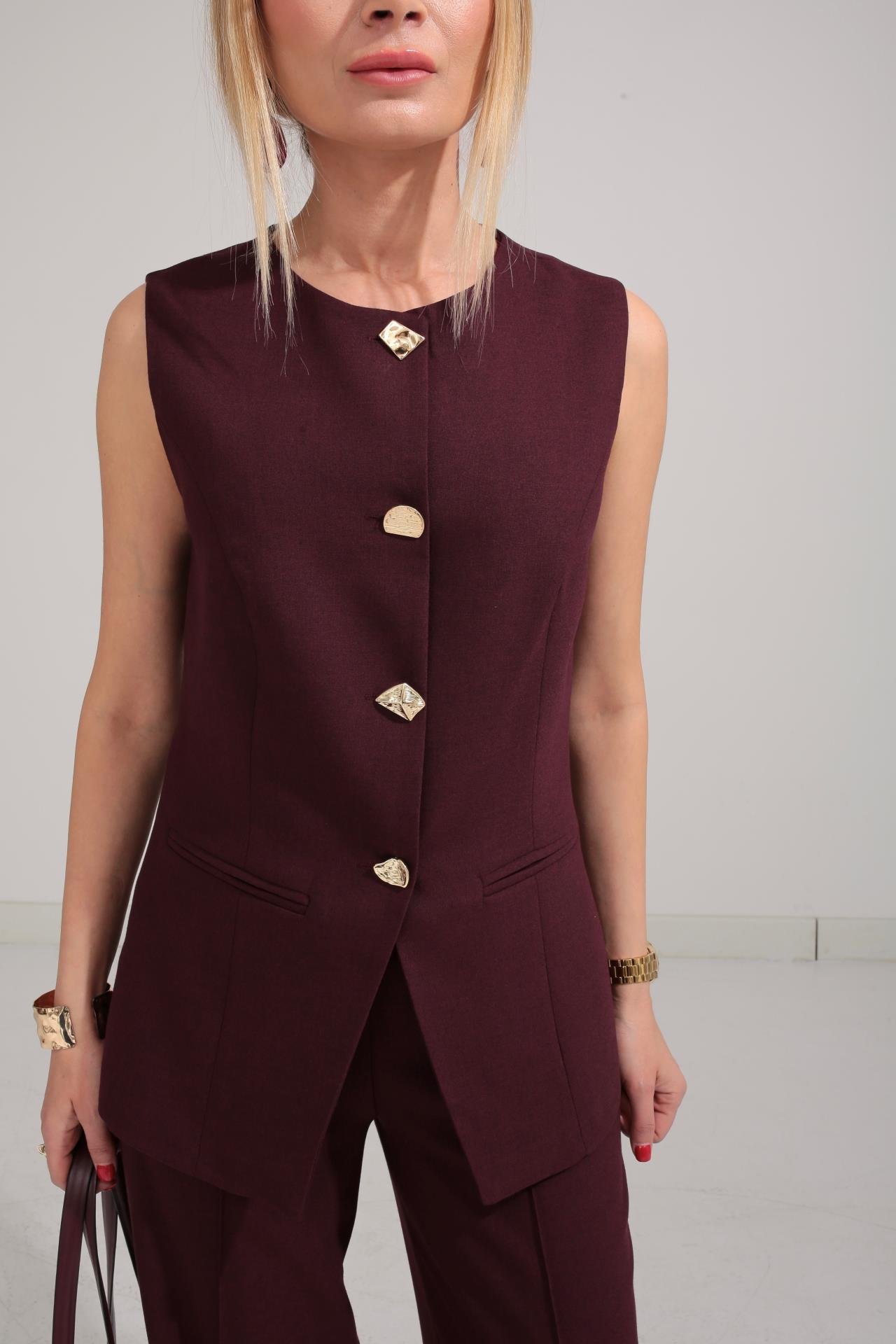 Bordo Karma Düğme Yelek Takım TAKIM | NO33