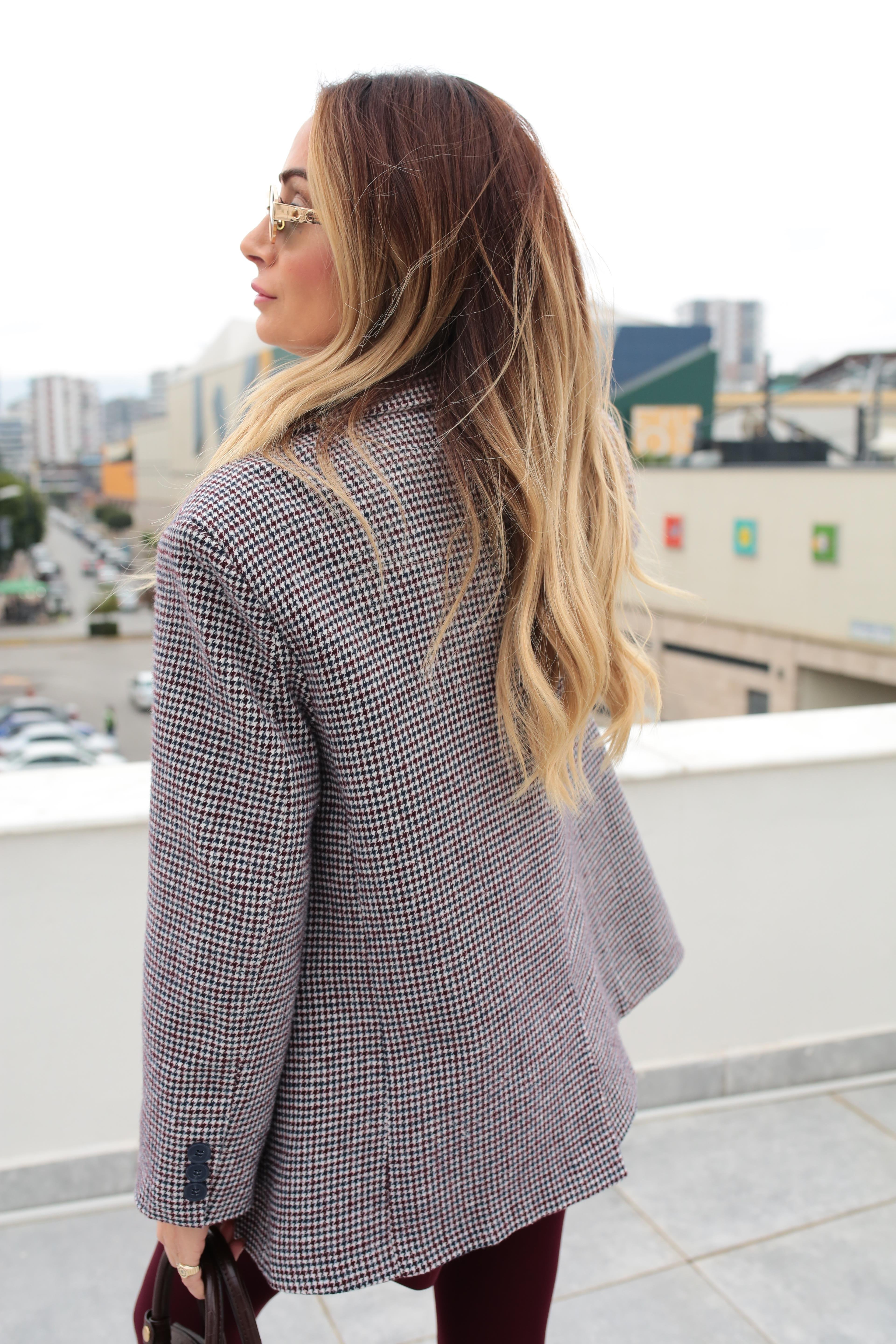 Bordo Kazayağı Desenli Blazer Ceket CEKET